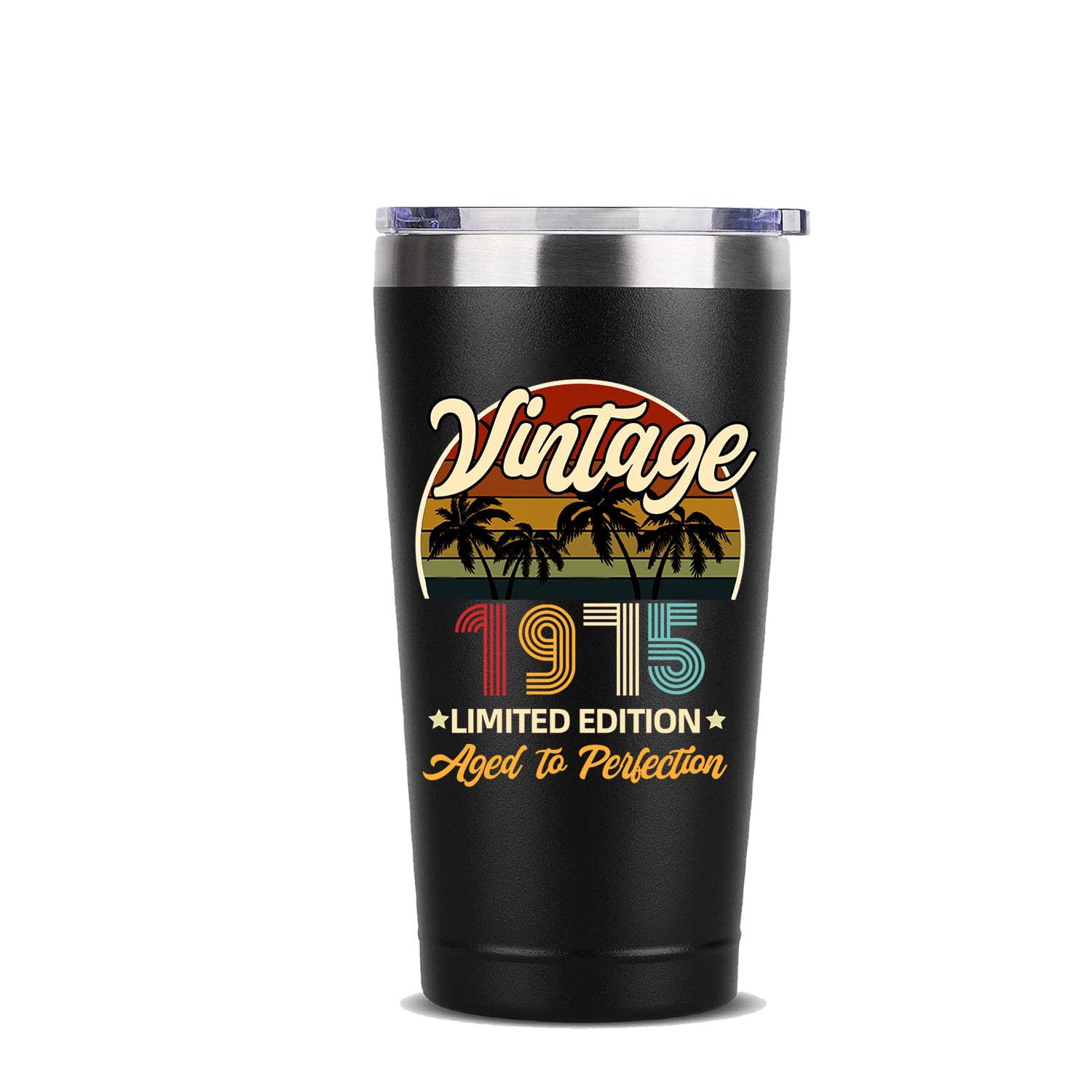 Vintage 50th Birthday Thermos Cup - 20oz Funny 1975 Themed Gift for Men & Women with Brush Straw & Cap - Perfect for Anniversary, Retirement Party & Milestone Celebration Gifts