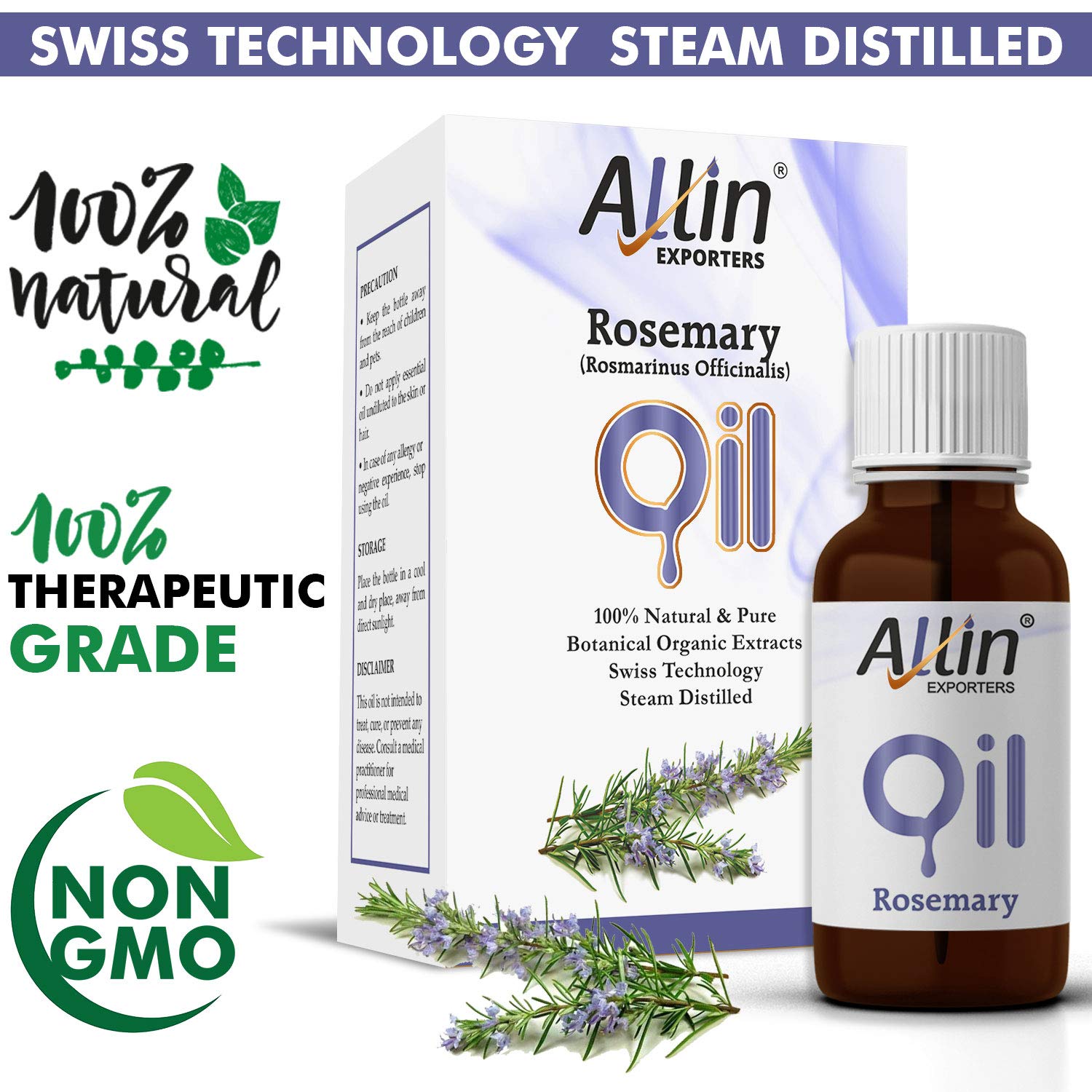 100% Pure & Natural Rosemary Essential Oil for Hair Growth, Skin Care, Aromatherapy & DIY Blends - Therapeutic Grade, 15ml - Perfect for Massage, Diffusers & Homemade Beauty Products