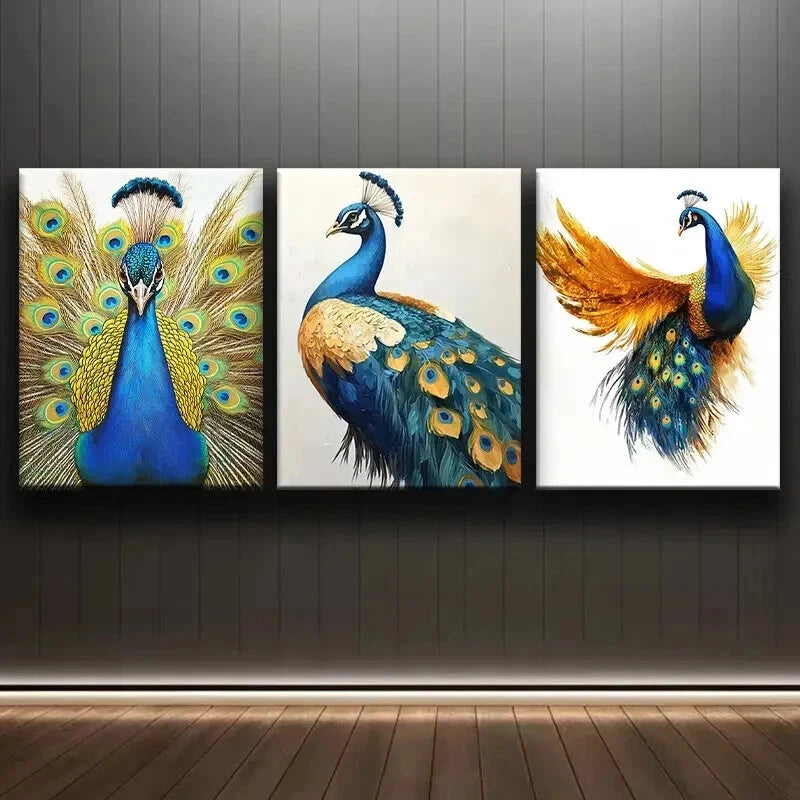 3-Piece Colorful Peacock Wall Art Set - Framed Canvas Prints 60x90cm - High Quality Australian Made Wall Decor - Perfect for Living Room, Bedroom & Office Decor