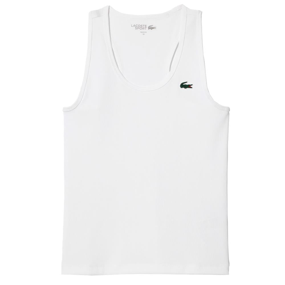 Lacoste Women's Sport Ribbed Tank Top - Breathable White Cotton Casual & Athletic Wear for Gym, Yoga, and Summer Outfits