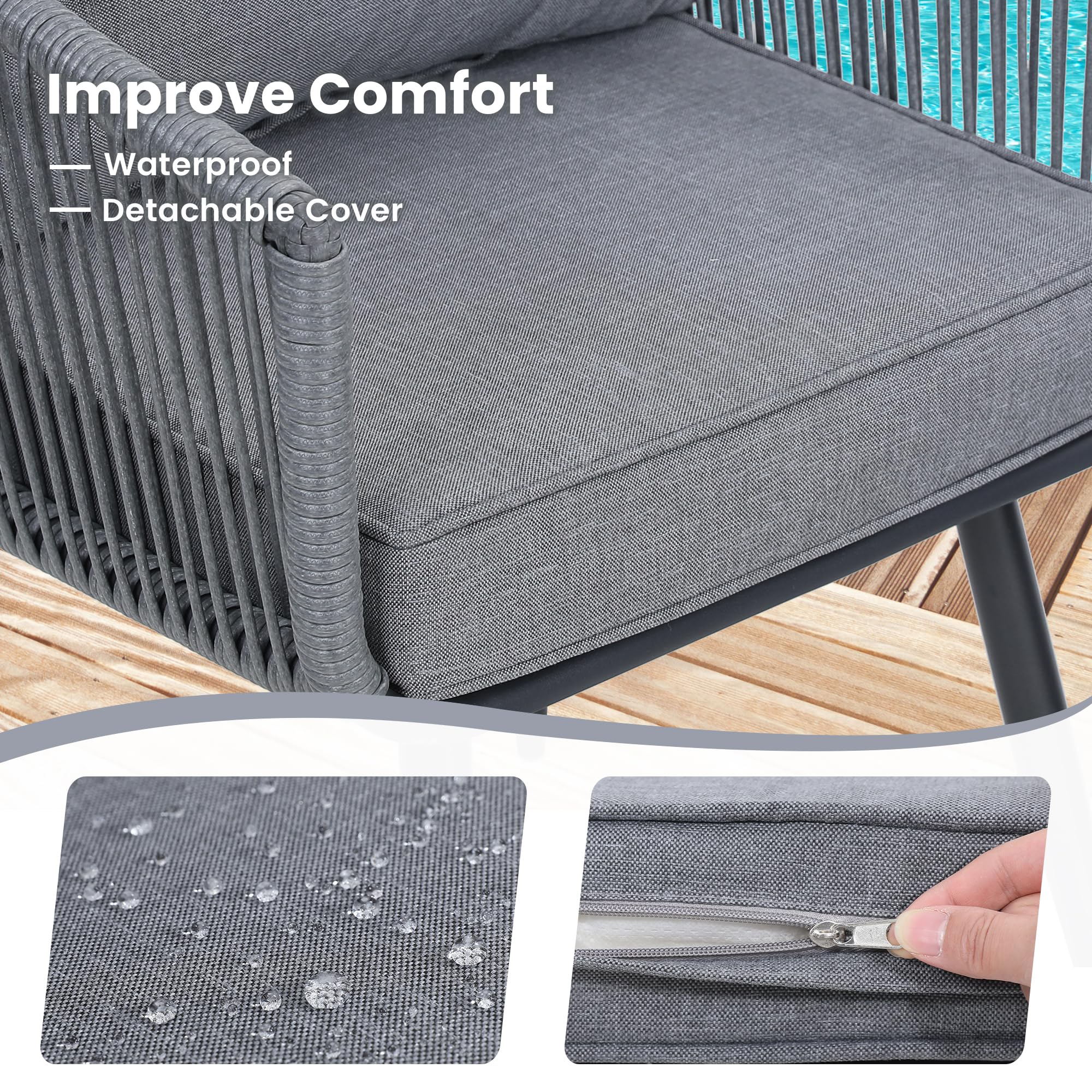 3-Piece Patio Rattan Bistro Set - All-Weather Wicker Outdoor Furniture with Chairs & Side Table - Perfect for Balcony, Porch, Backyard & Garden - Weather-Resistant Grey Rattan Conversation Set for Relaxing, Entertaining & Outdoor Dining