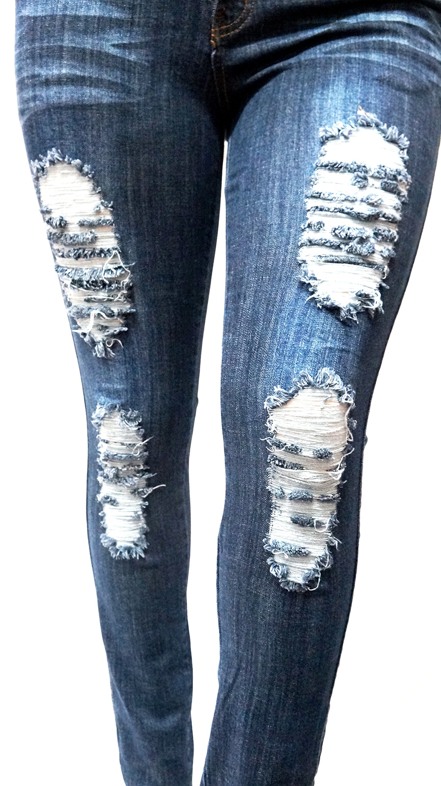 Jack David 1826 Women's Plus Size Stretch Ripped Skinny Jeans - High Waist Distressed Denim Pants for Casual Wear & Night Out