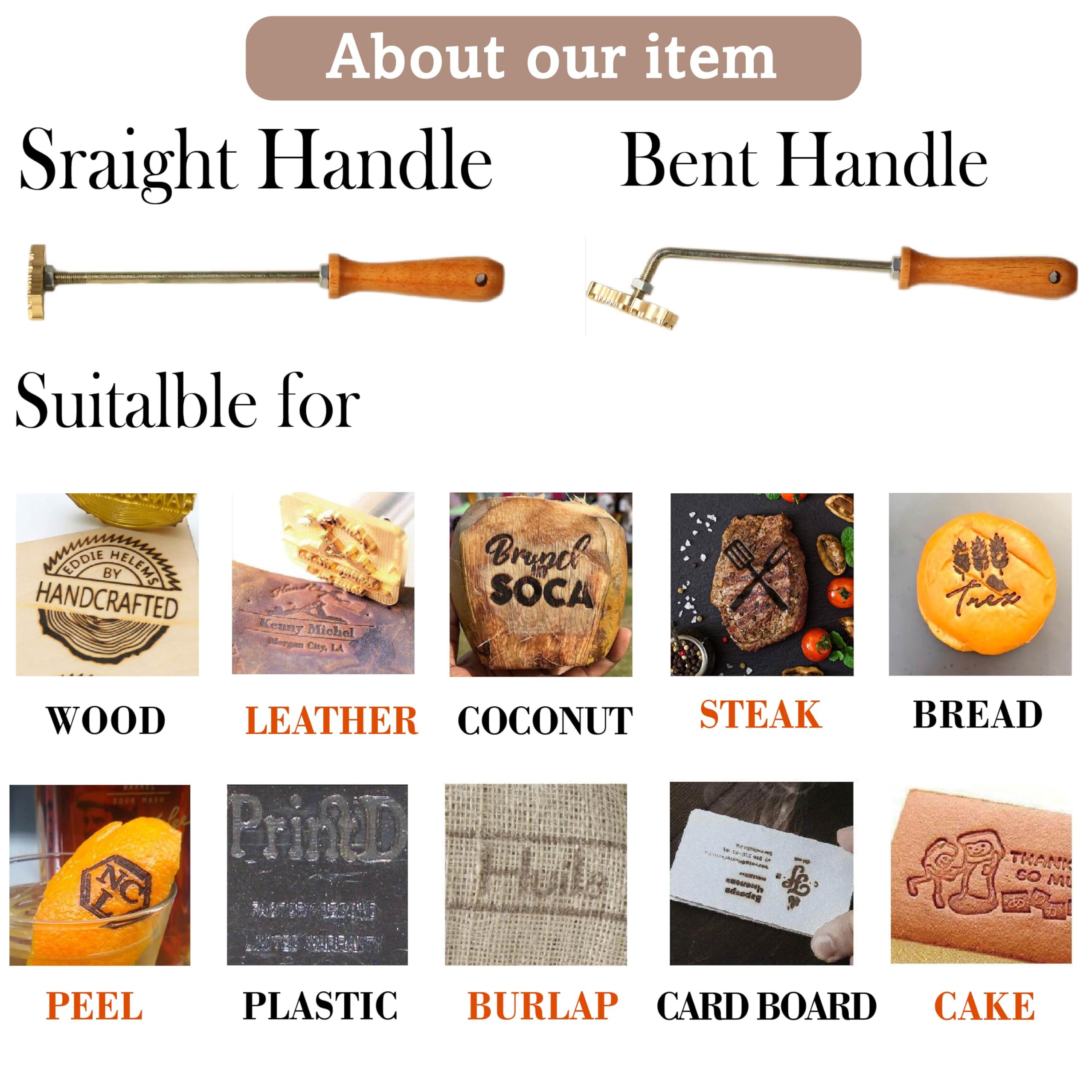 Custom Logo Wood Branding Iron - Handcrafted Leather & Wood Stamp Tool - 1.5