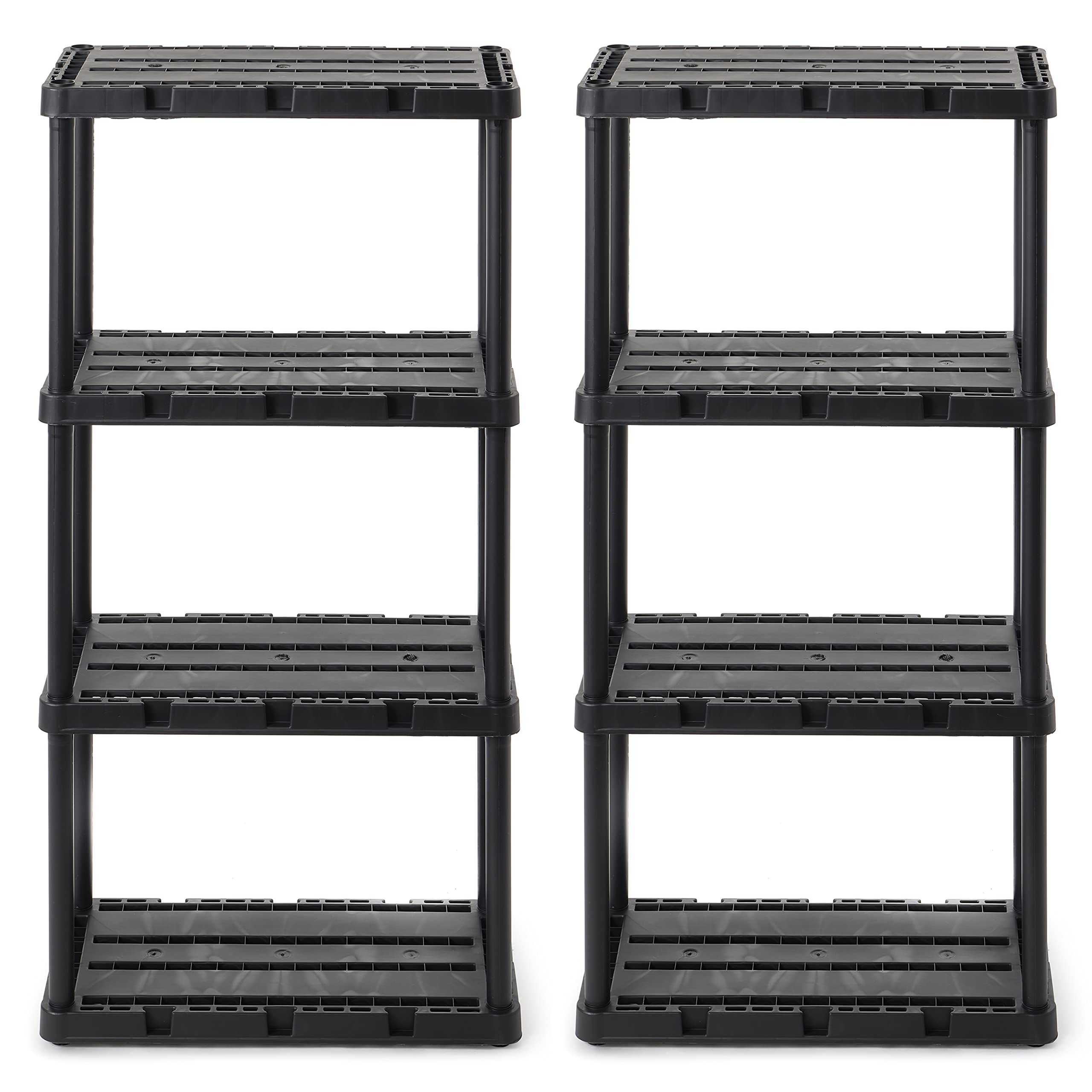 Gracious Living 2-Pack 4-Tier Storage Shelves - Fixed Height Light Duty Knect-A-Shelf in Black - Perfect for Garage, Closet, Pantry & Home Organization