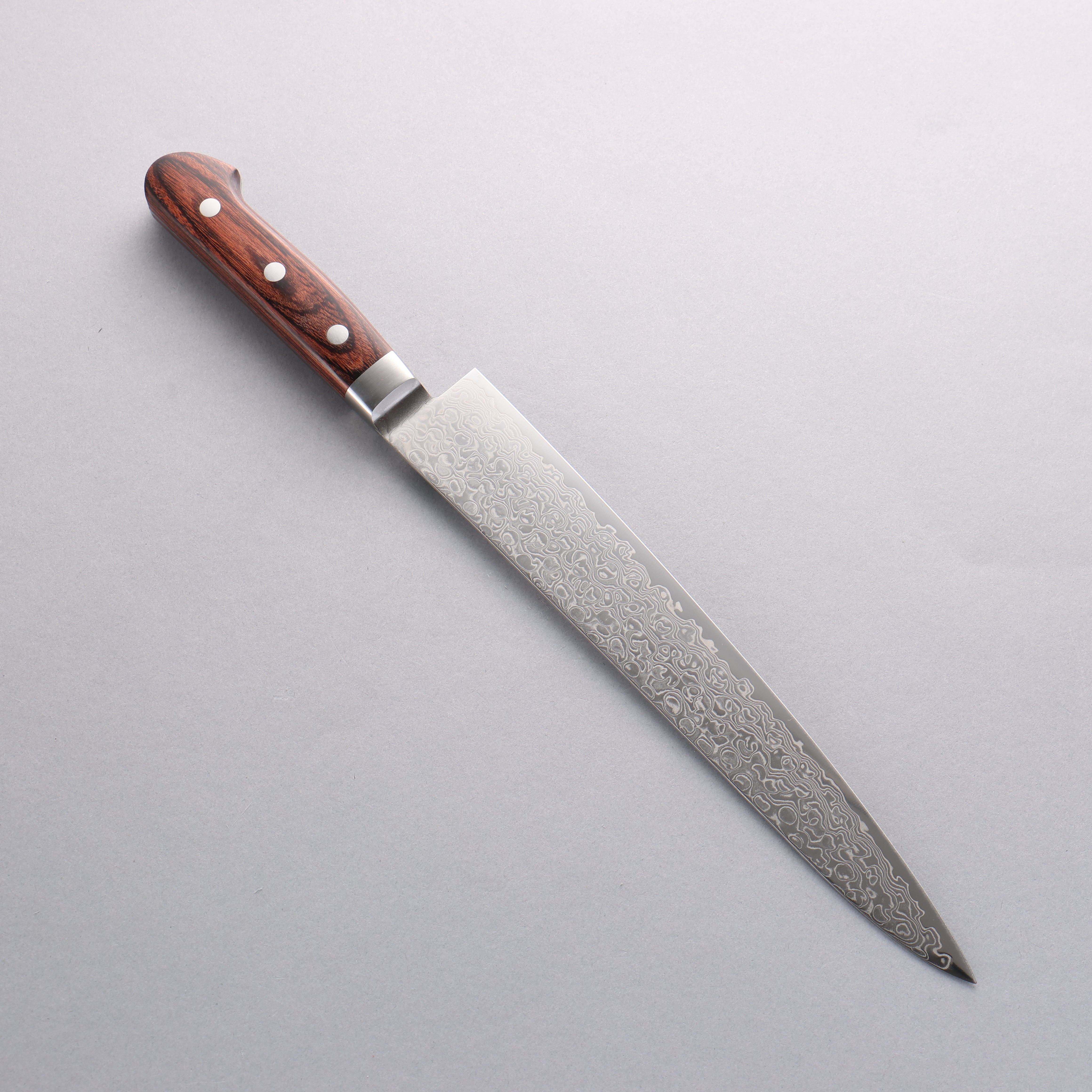 Premium Seisuke Mokusei ZA 18 Mirrored Finish Damascus Sujihiki Knife 240mm - Brown Pakkawood Handle - Japanese Chef Knife for Slicing Meat, Fish & Sushi - Professional Kitchen & Home Cooking Essential