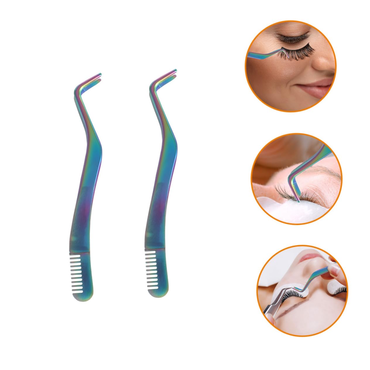 2-Pack Stainless Steel Eyelash & Eyebrow Tweezers with Comb - Precision Lash Applicator Tool for Professional & Home Use - Perfect for Extensions, Grooming & Makeup Application