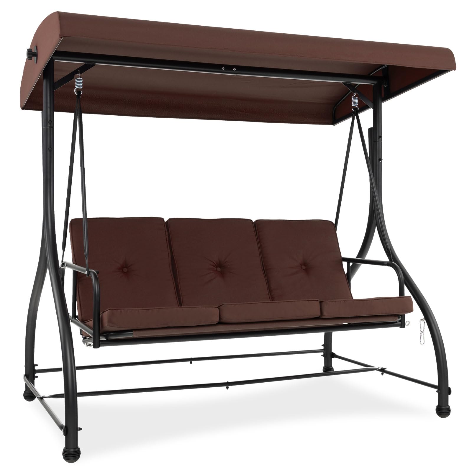 HAPPYGRILL 3-Seat Outdoor Porch Swing with Adjustable Canopy - 2-in-1 Swing Glider with Removable Cushions, Foot Pad & Curved Handrails - Perfect for Patio, Garden, Backyard, Balcony Relaxation & Outdoor Lounging