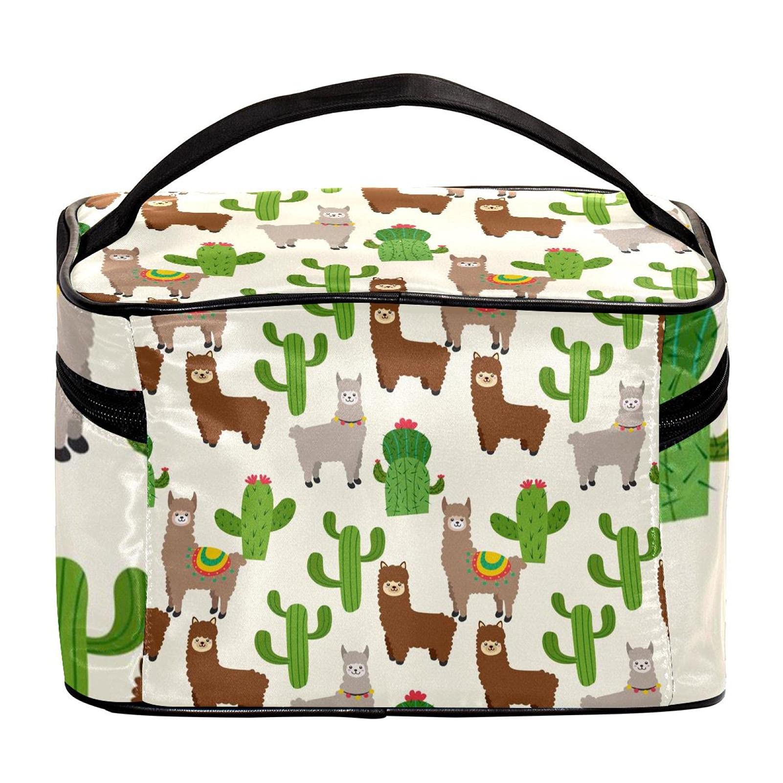 Premium Brown & Grey Alpaca Llama Cactus Print Travel Makeup Bag - Large Waterproof Cosmetic Organizer with Zipper for Women & Girls | Perfect for Vacation, Gym, Beach & Daily Essentials Storage