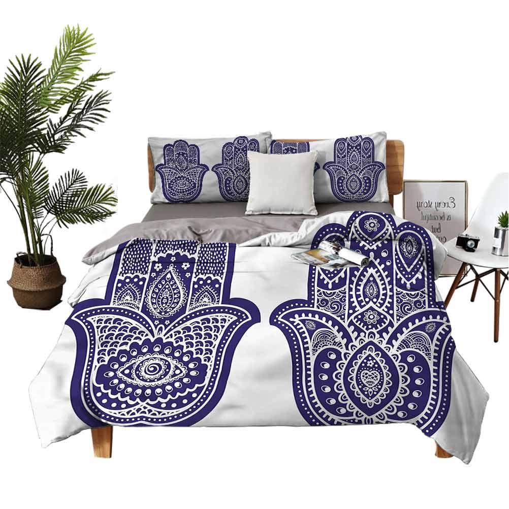 Hamsa Bedding Sheet Set - 3 Piece King Size 100% Microfiber Polyester Bed Sheets with Vintage Ornamental Design | Soft & Breathable for Comfortable Sleep | Perfect for Master Bedroom, Guest Room & Vacation Homes