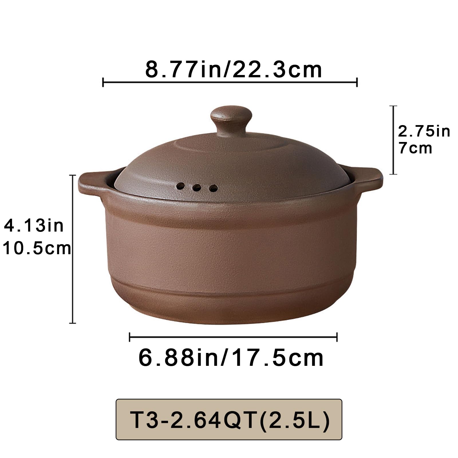 Natural Terracotta Casserole with Lids - Unglazed Clay Cooking Pot for Rice, Stews & Soups (2.64QT) | Perfect for Oven, Stovetop & Slow Cooking