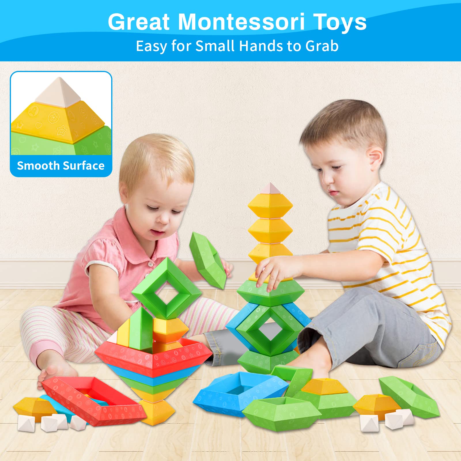 Montessori Toys for Toddlers 1-5 Years Old - 30Pcs Building Blocks Stacking Educational STEM Sensory Toys for Boys & Girls | Preschool Learning Activities, Birthday Gifts for Kids Age 1-2 2-4 | Perfect for Classroom, Daycare & Homeschool Early Childhood Development