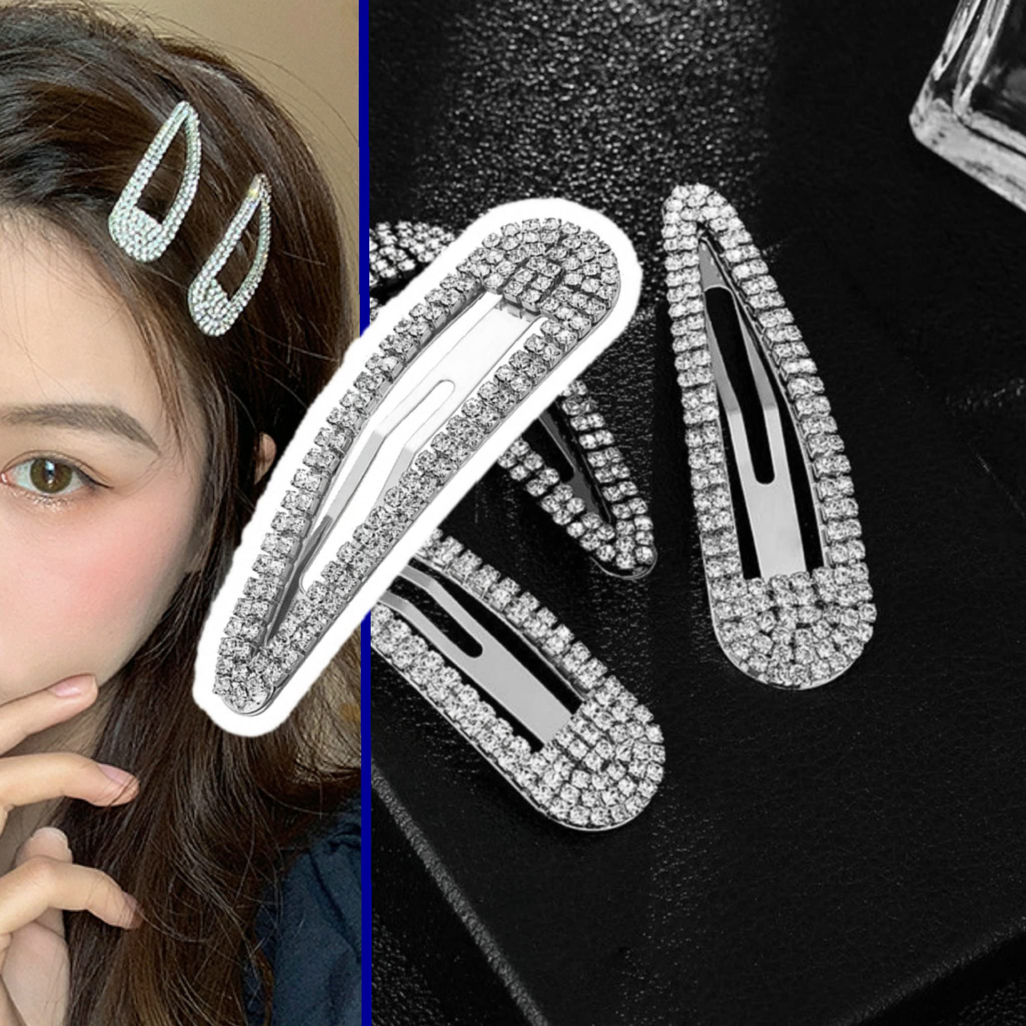 FANGHUIER Large Silver Snap Hair Clips for Women - Sparkly Hair Accessories for Fine Hair, Perfect for Weddings, Parties & Everyday Styling