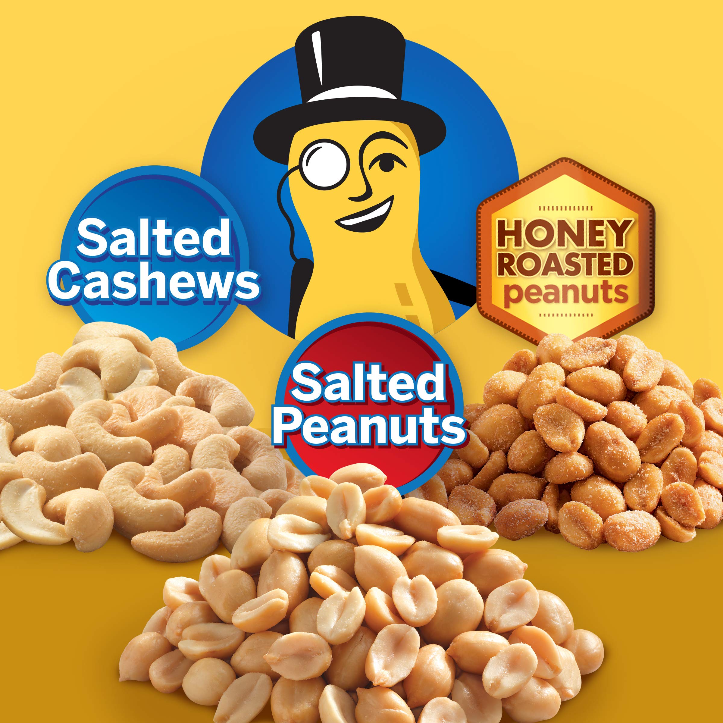 PLANTERS Variety Pack - Salted Cashews, Peanuts & Honey Roasted Nuts | 36 Individually Wrapped Kosher Snacks | Perfect for Office, Travel & Healthy On-the-Go Snacking