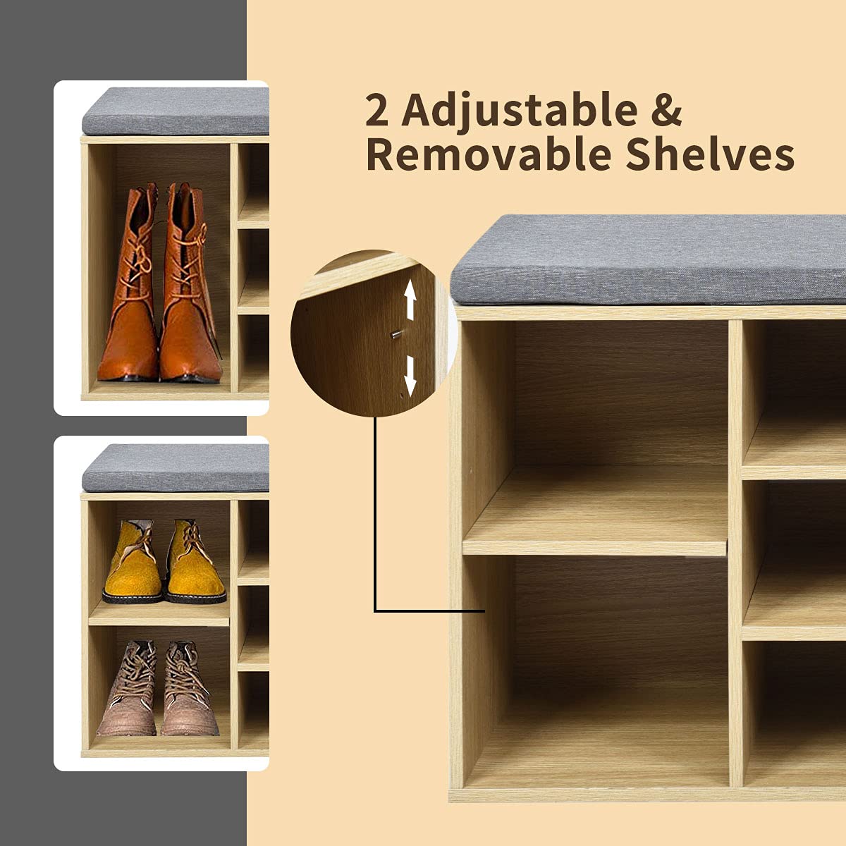 Giantex 10-Cube Shoe Storage Bench with Padded Seat, Adjustable Shelves & Entryway Organizer | Shoe Cabinet for Living Room, Bedroom, Hallway | Space-Saving Shoe Rack with Storage Cubbies (Natural) - Perfect for Small Spaces & Entryway Organization