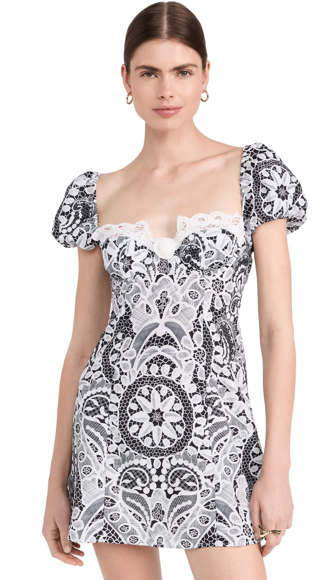 For Love & Lemons Women's Taylor Mini Dress - Floral Lace Short Dress for Summer, Party, Date Night & Special Occasions