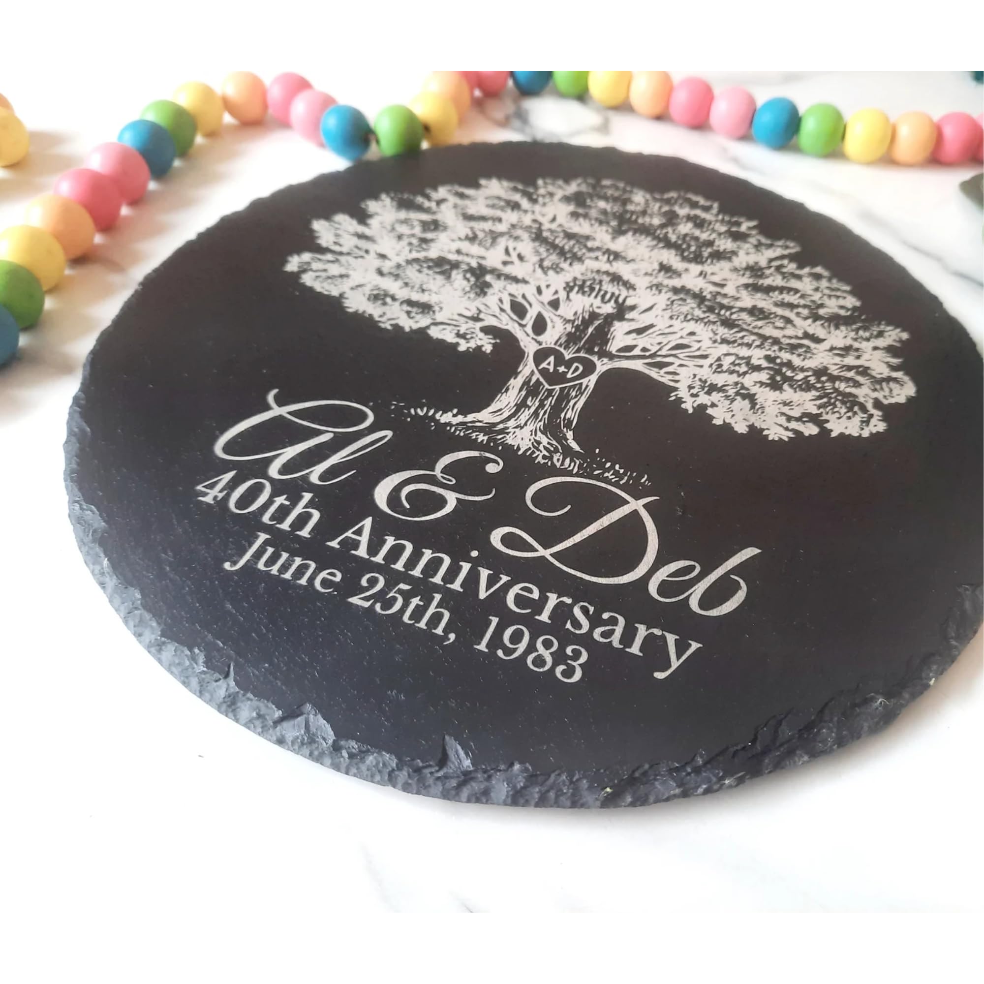 Personalized Slate Garden Stone - Custom 10th, 20th, 27th & 50th Anniversary Gift - 9.75 Inch Engraved Memorial Stone for Outdoor Decor, Yard Art & Special Occasions