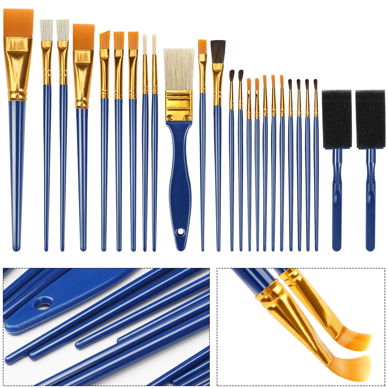 Halobios 25 Pcs Paint Brushes Set - Professional Acrylic, Oil & Watercolor Paint Brushes for Kids, Beginners & Artists - Perfect for Canvas, Paper & DIY Art Projects