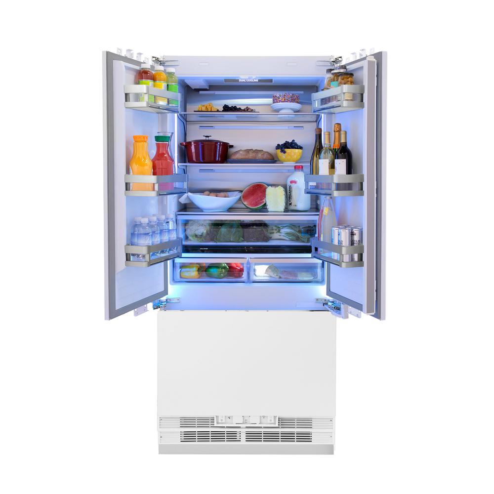ZLINE Autograph Edition 36 Inch Panel Ready French Door Built-In Refrigerator - 19.6 cu ft Capacity, Bottom Freezer, Water Dispenser & Ice Maker, Matte Black Accents (RBIVZ 36 MB) - Perfect for Modern Kitchens and Open-Concept Homes