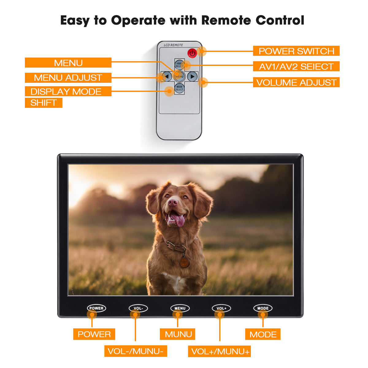 Campark D701 7-Inch 800x480 Resolution Security Monitor with VGA/AV/HDMI/USB Inputs - Ideal for Home Surveillance, CCTV Systems & Digital Signage Displays