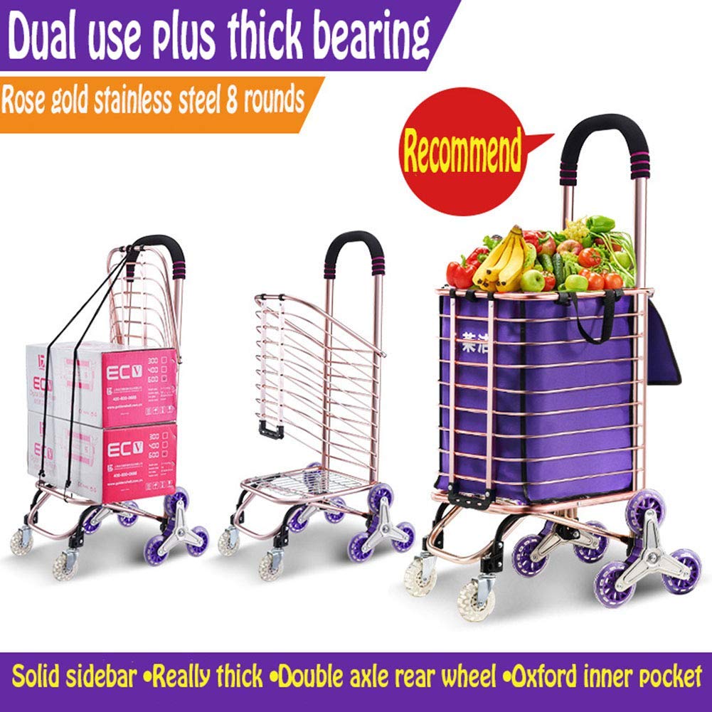 ATAAY Lightweight Folding Shopping Cart with Removable Waterproof Canvas Bag - Sturdy Aluminum Stair Climbing Grocery Utility Cart for Food Shopping, Market Trips & Heavy Goods Transport