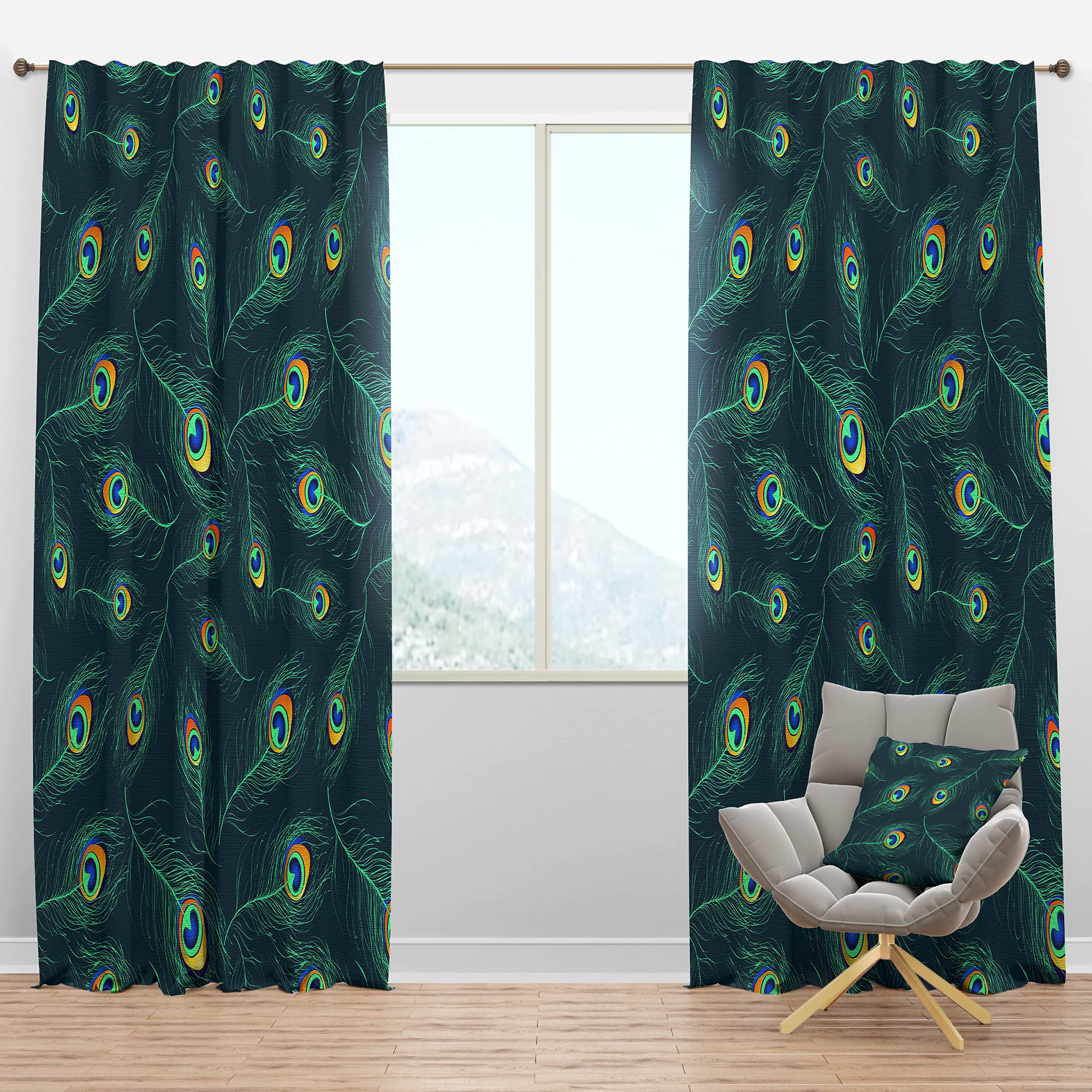 DesignQ Blackout Curtains - Thermal Insulated Peacock Feather Pattern Drapes for Bedroom & Living Room (52x95, Single Panel) - Perfect for Light Blocking & Energy Saving