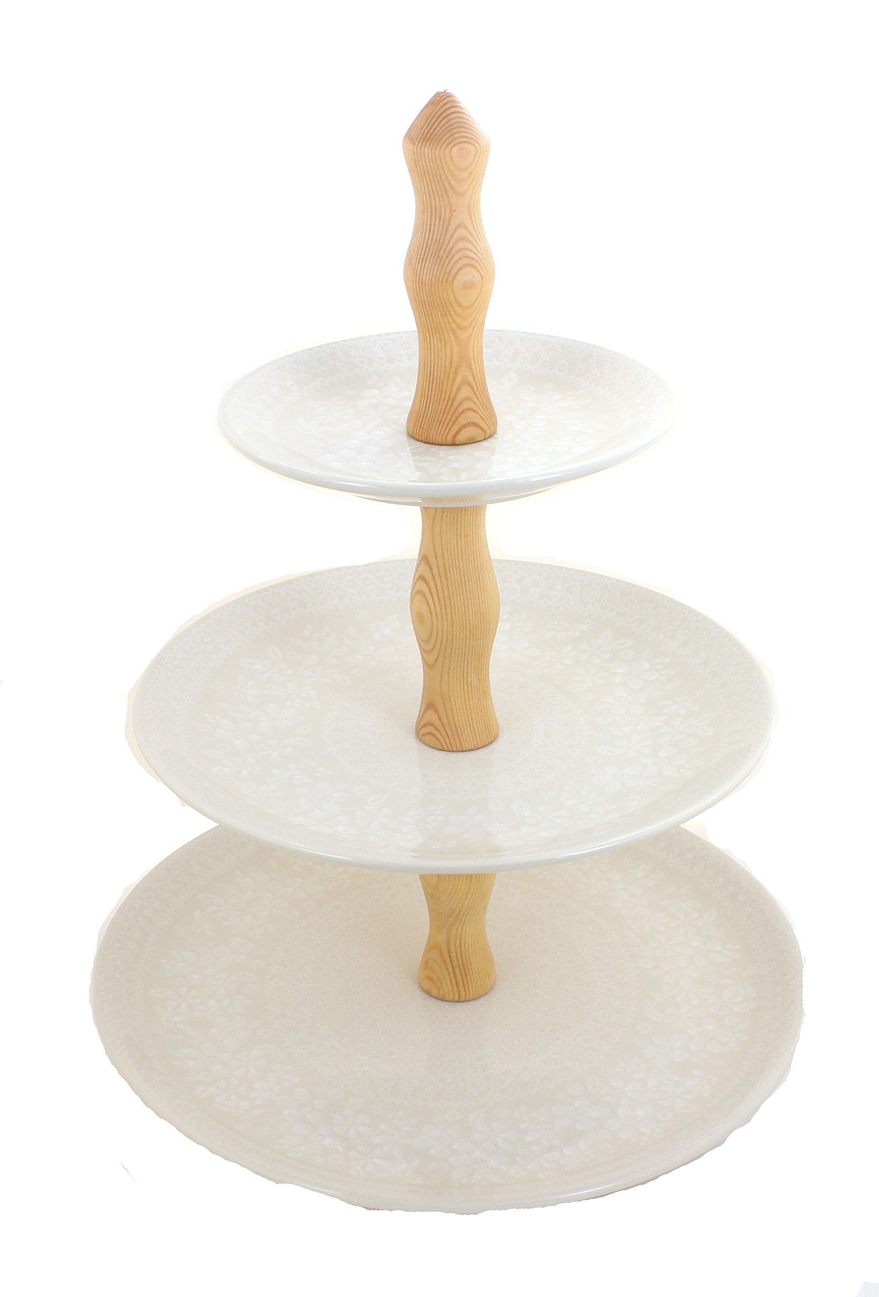 Blue Rose Polish Pottery 3-Tier Dessert Stand with White Lace - Elegant Cake Stand for Afternoon Tea, Wedding Desserts & Party Serving