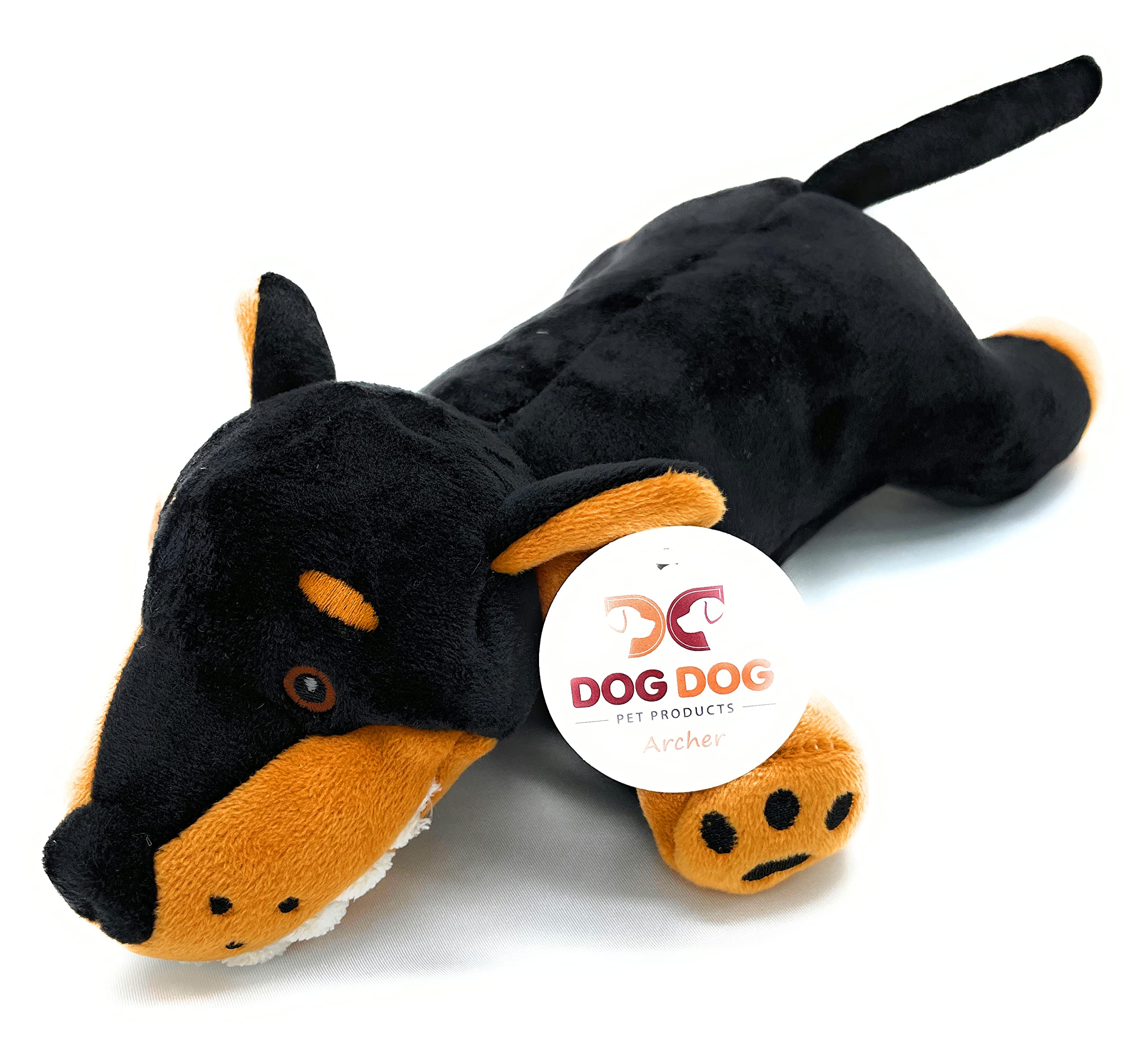 Doberman Stuffed Animal Dog Toy - Black and Tan Plush with Pointed Ears | Cute Interactive Puppy Chew Toy for Training, Cuddling & Playtime