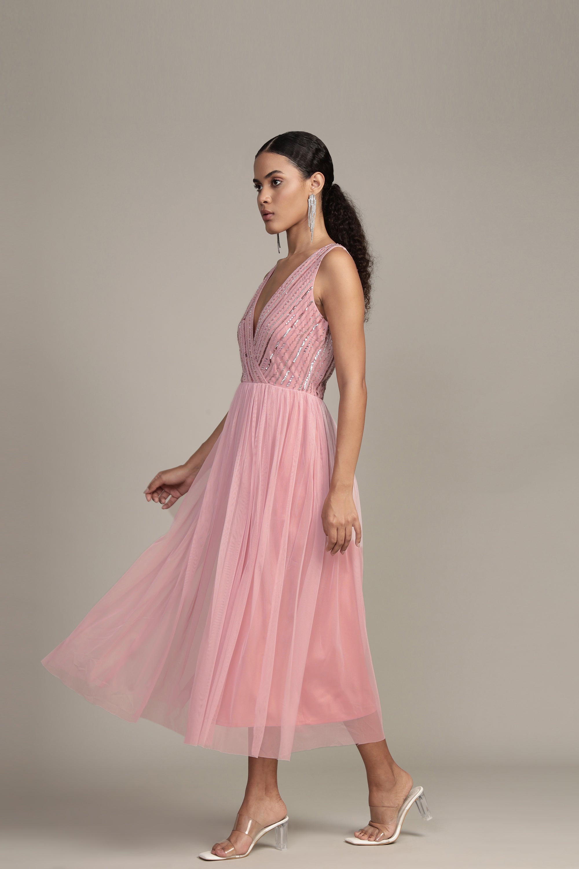 Millie Midi Embellished Dress for Women - Elegant Pink Floral Party Dress | Perfect for Weddings, Cocktails & Special Occasions