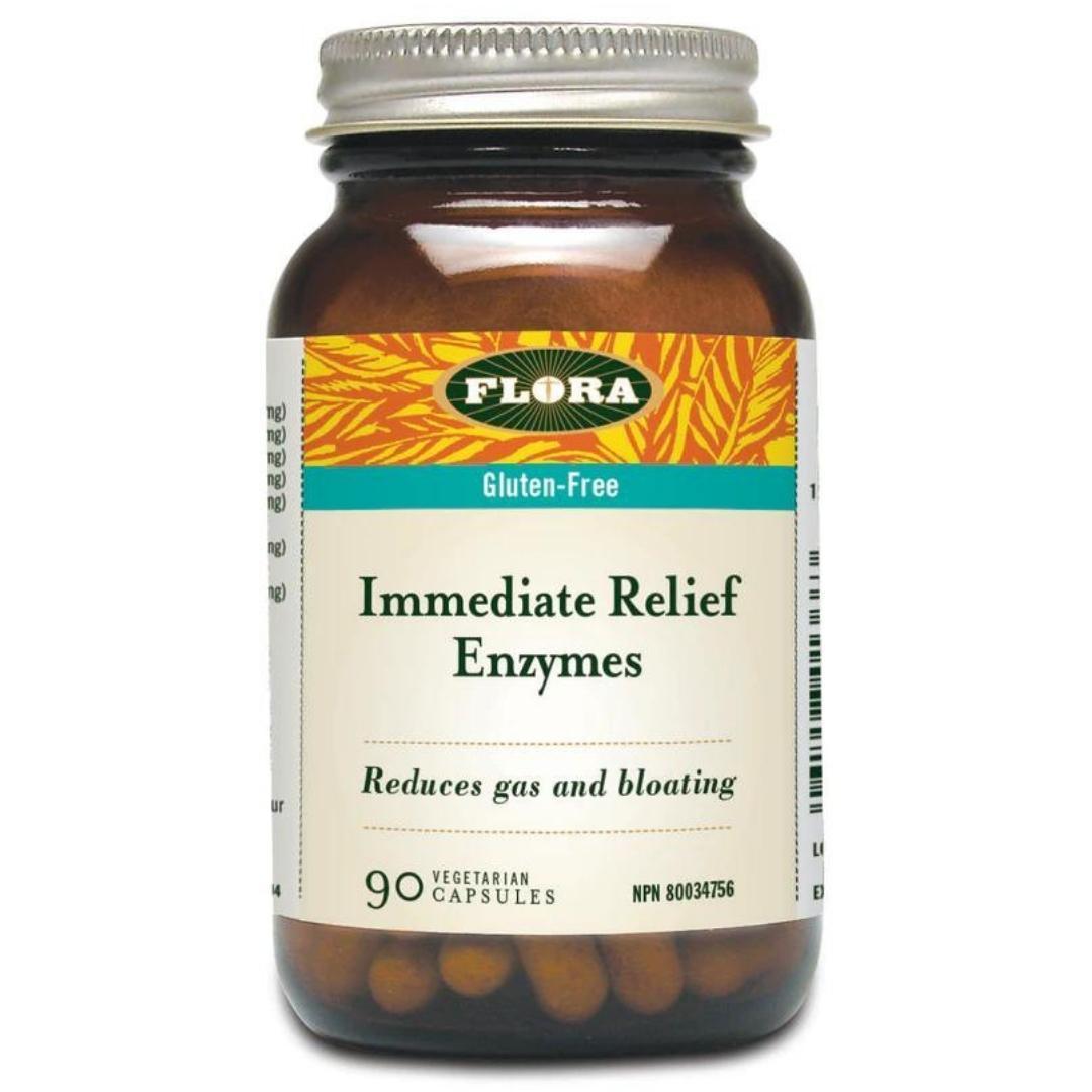 Flora Immediate Relief Digestive Enzymes - 90 Veggie Caps for Gut Health & Bloating Relief | Supports Digestion for Men & Women | Perfect for Travel & After Meals