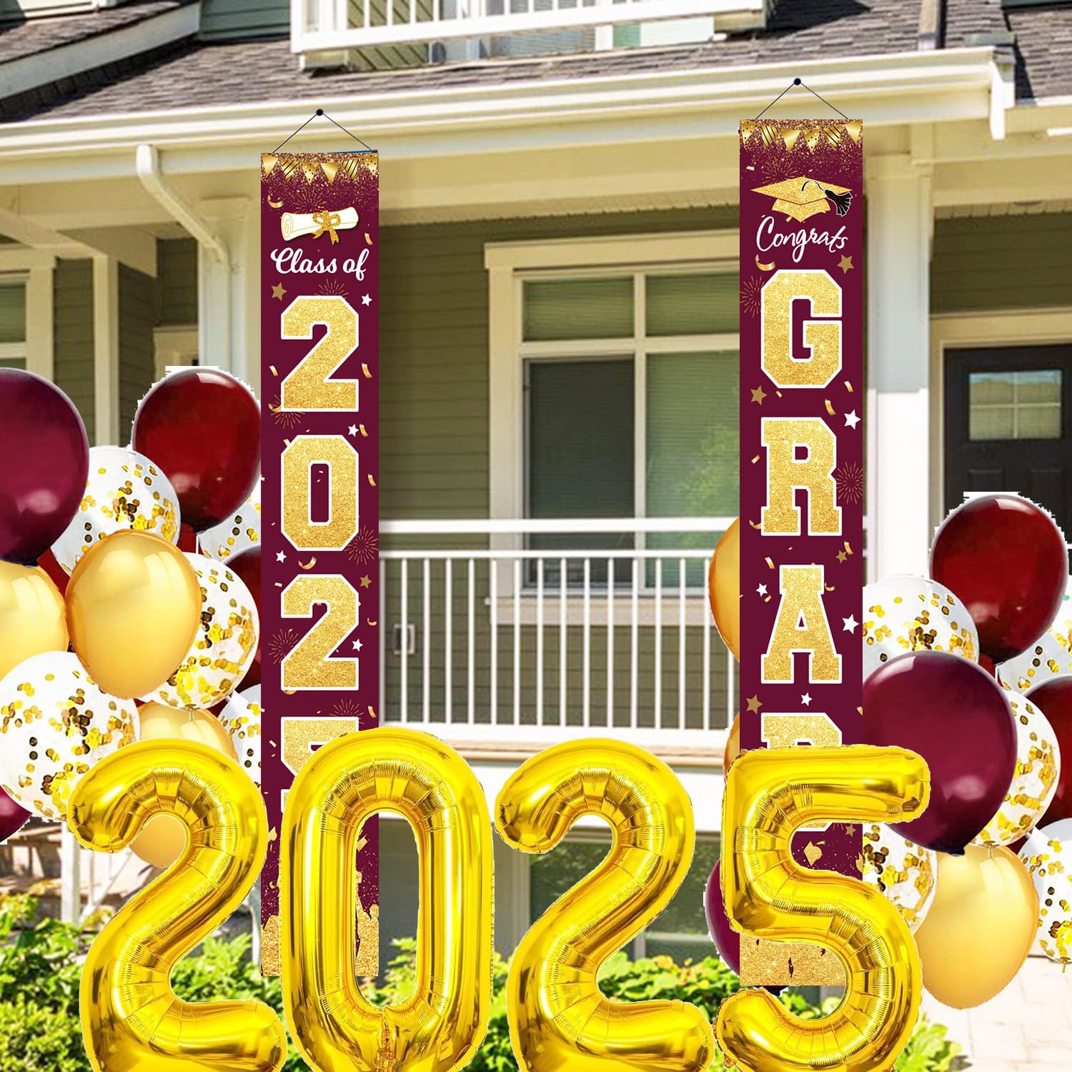 2025 Graduation Party Decorations - Maroon & Gold Burgundy Theme for FSU, ASU Class of 2025 | Congrats Grad Porch Sign, Balloons & Party Supplies | Perfect for Graduation Ceremonies, Home Decor & Outdoor Celebrations