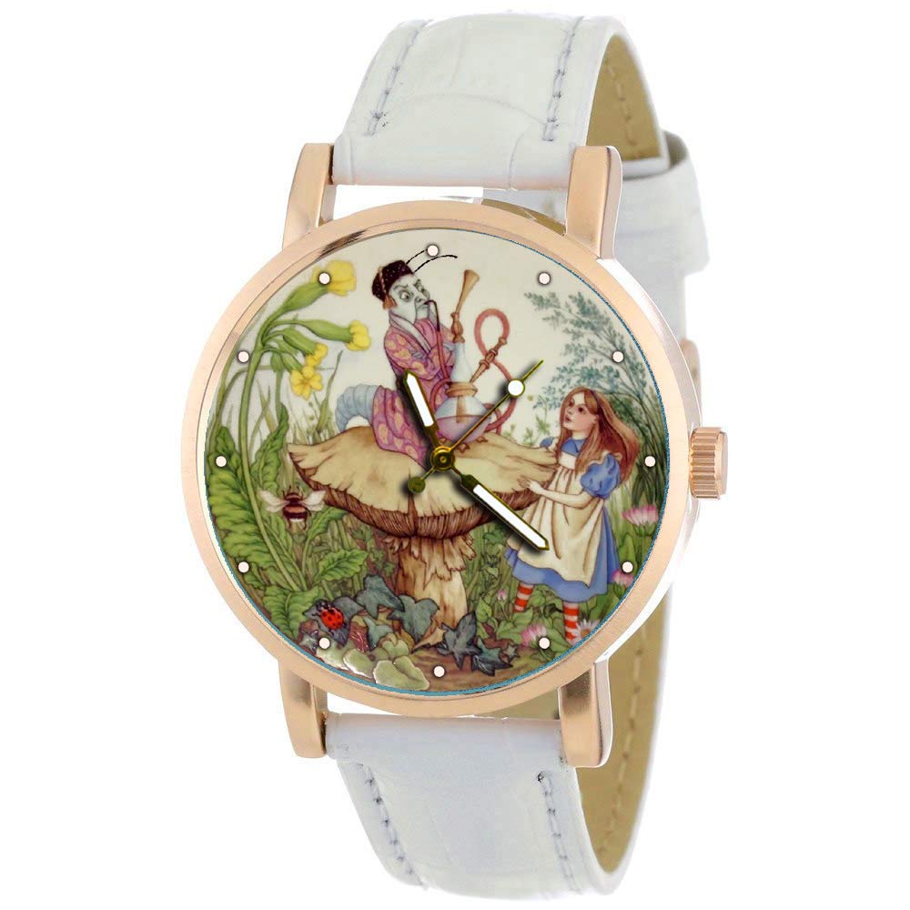 Alice in Wonderland Watch - The Caterpillar Design | 30mm Solid Brass Wrist Watch with Original Lewis Carroll Art | Perfect for Book Lovers, Collectors & Fantasy Fashion Accessories