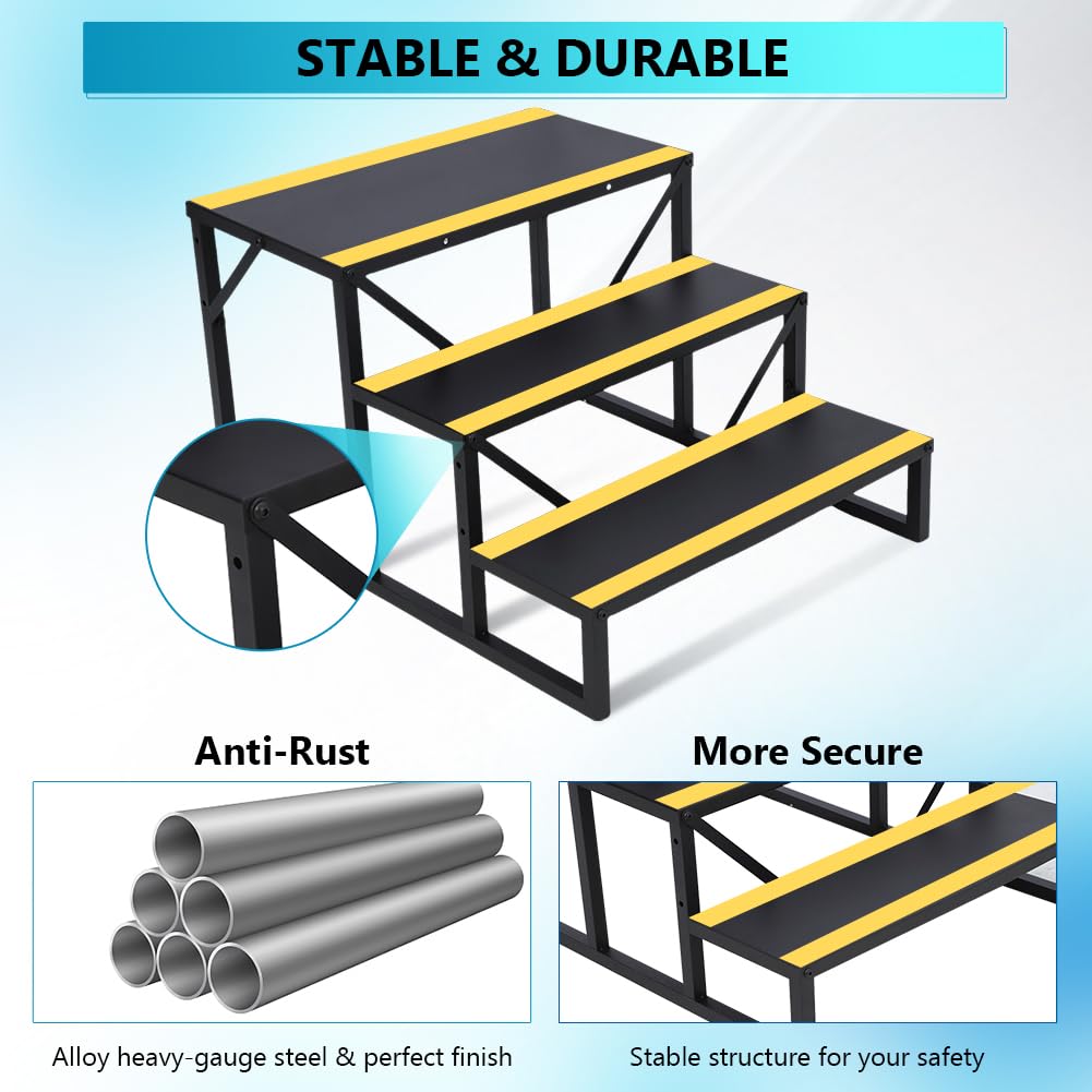 GARVEE 3-Step RV Stairs with Handrail - Heavy Duty Metal Hot Tub Steps with Non-Slip Tapes | Portable Stair Steps for RV, Mobile Home, Travel Trailers & Campers | Indoor & Outdoor Use for Hot Tubs, Ground Pools, Decks and Patios