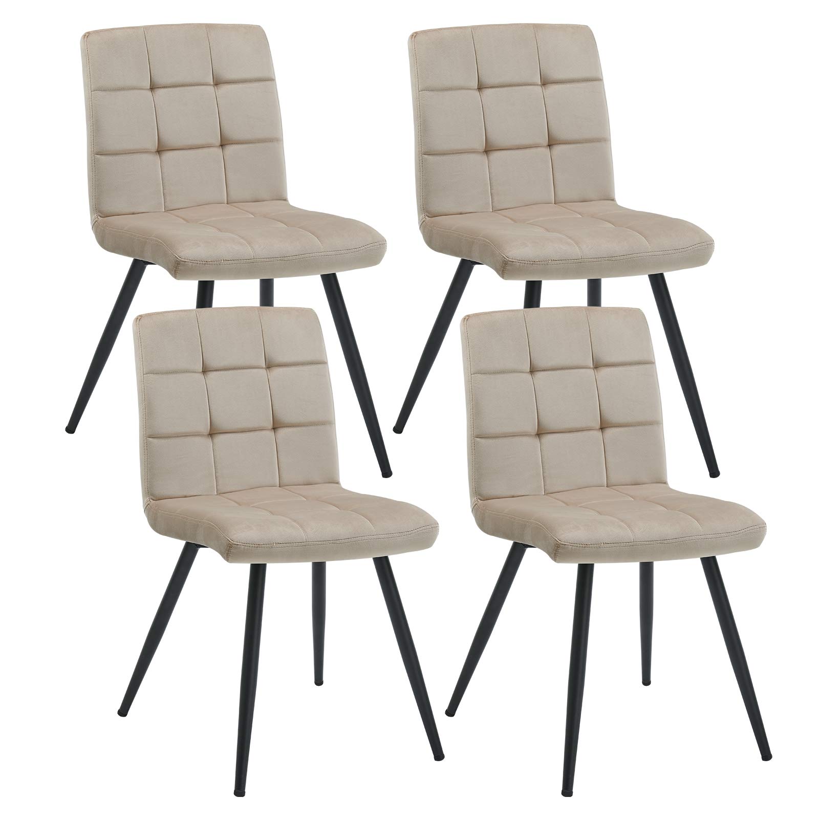 DUHOME Velvet Dining Chairs Set of 4 - Mid Century Modern Upholstered Side Chairs for Kitchen, Living Room & Bedroom - Soft Accent Reading Chairs in Khaki for Home Decor & Vanity Use