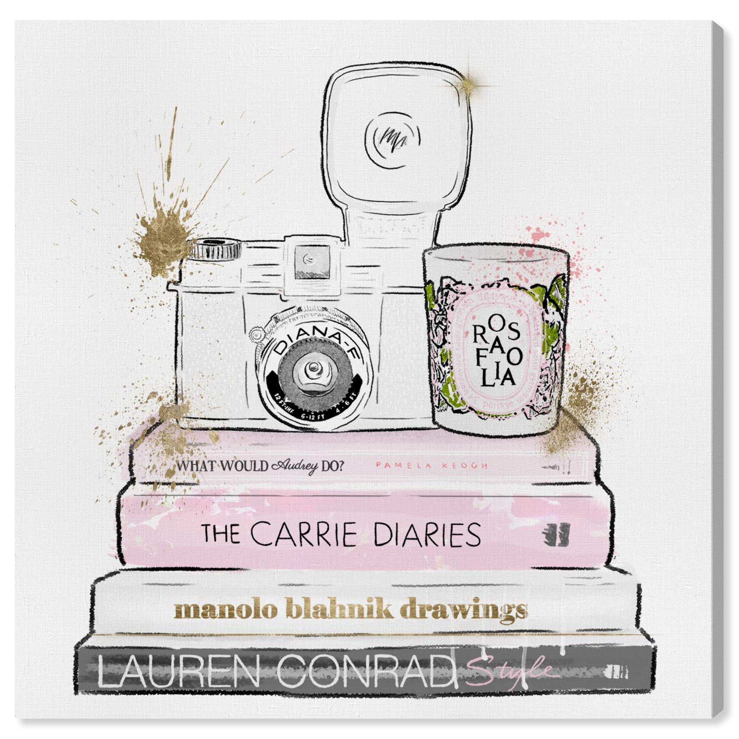 Vintage Cameras & Fashion Day Pink & White Wall Art Canvas Print - 12