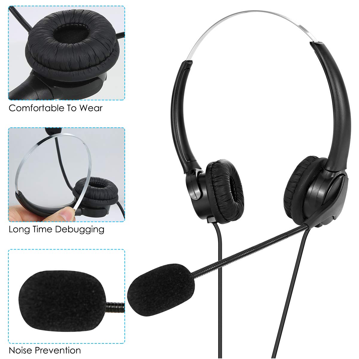 Wallfire USB Wired Gaming Headset with Noise Cancelling Microphone - Stereo Sound Headphones for PC, Laptop, Office, Call Centers (2M Cable, In-Line Volume Control) - Perfect for Online Classes, Teaching, Video Conferencing & Remote Work