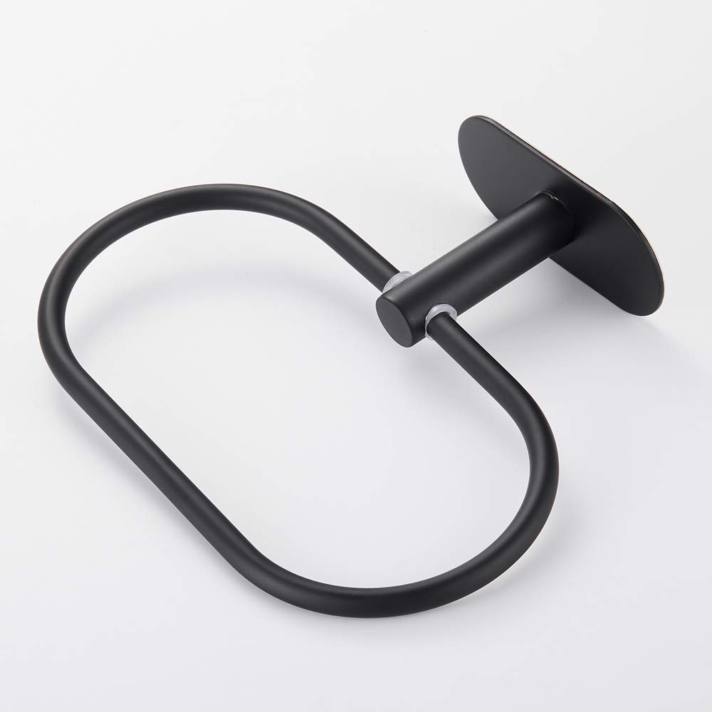 Stainless Steel Self-Adhesive Wall Mounted Oval Towel Ring - No Drill Black Bathroom Towel Holder for Shower, Spa & Bathroom Organization - Highly Polished Chrome Finish