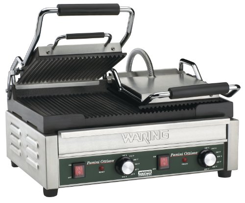 Waring Commercial WPG300 Panini Otimo Dual Ribbed Panini Grill - 240V, 3200W, 6-20 Phase Plug - Perfect for Restaurants, Cafes & Sandwich Shops