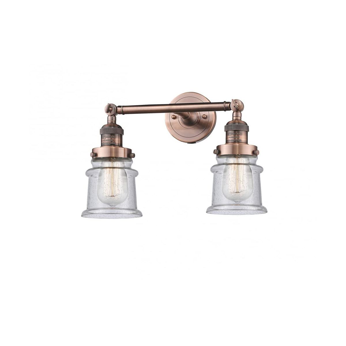 Franklin Restoration Collection Antique Copper 2-Light Bathroom Vanity Light - Small Canton Design with LED Bulbs for Modern & Vintage Bathrooms