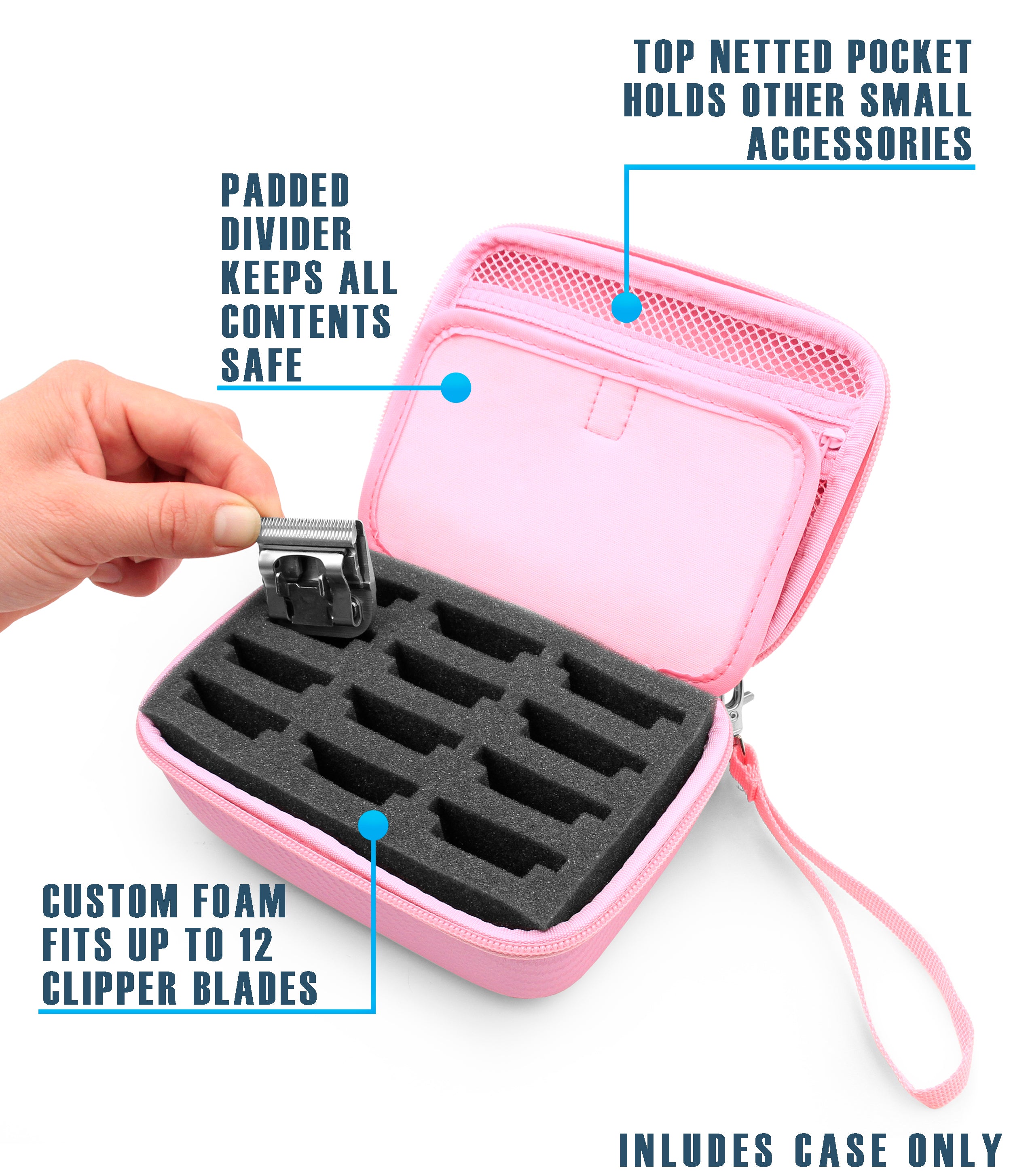 CASEMATIX Hair Clipper Guard & Blade Holder Case - Fits 12 Metal Guards for Andis, Oster, Wahl, Babyliss Detachable Clippers - Professional Organizer for Barbers & Stylists - Perfect for Salon, Home & Travel Use
