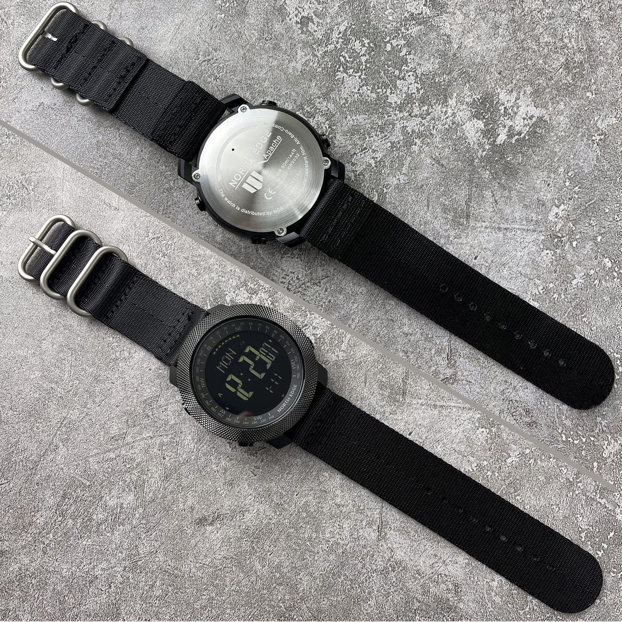 North Edge Apache Tactical Sports Watch for Men - Digital Outdoor Survival Military Compass Watch with Durable Band, Step Tracker, Pedometer & Calorie Counter - Perfect for Hiking, Camping & Adventure Activities (Green)