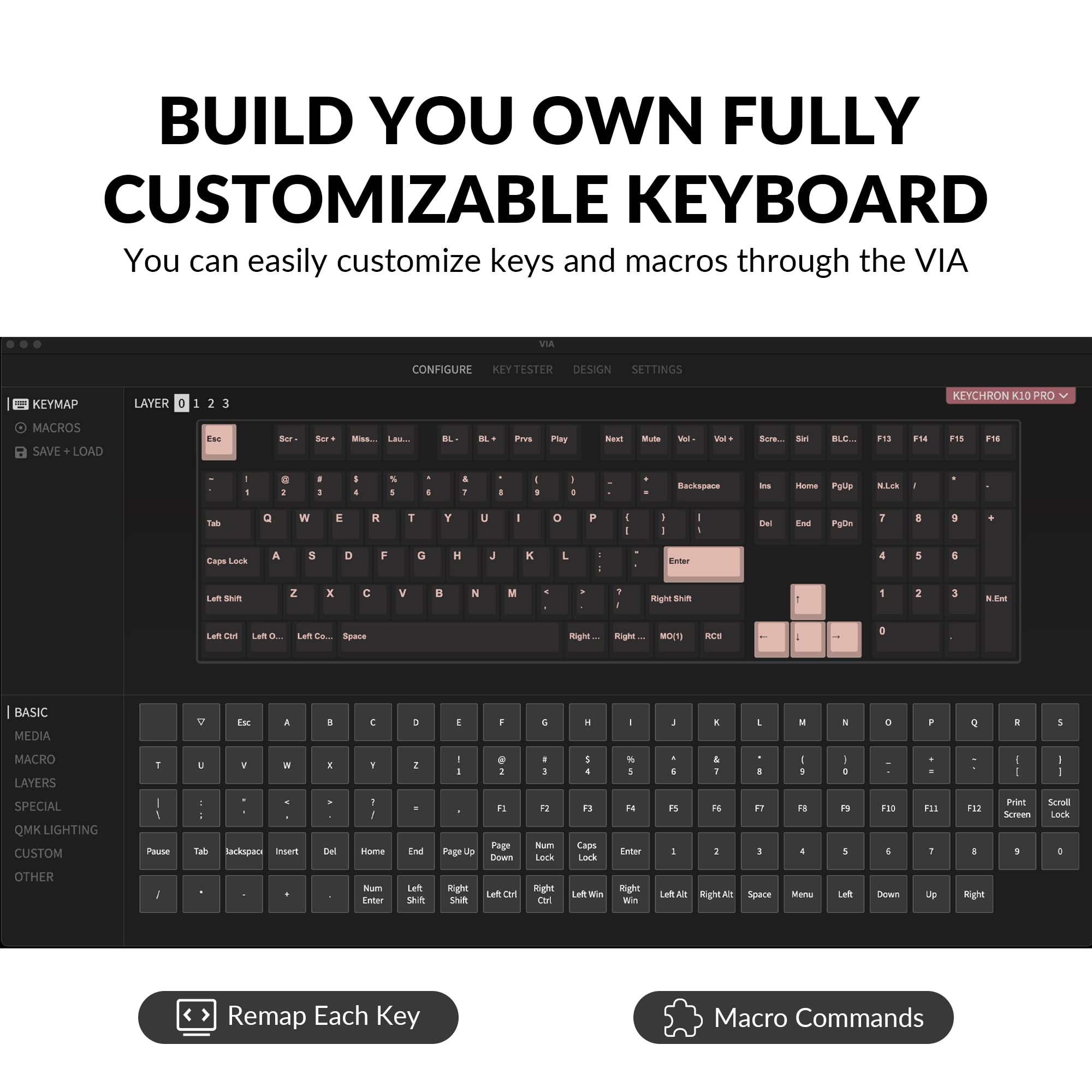 Keychron K10 Pro Wireless Custom Mechanical Keyboard - Full-Size 104 Keys, QMK/VIA Programmable, Bluetooth 5.1/USB-C Wired, White Backlight, Hot-Swappable K Pro Red Switches, Compatible with Mac/Windows/Linux - Perfect for Gaming, Coding & Office Work