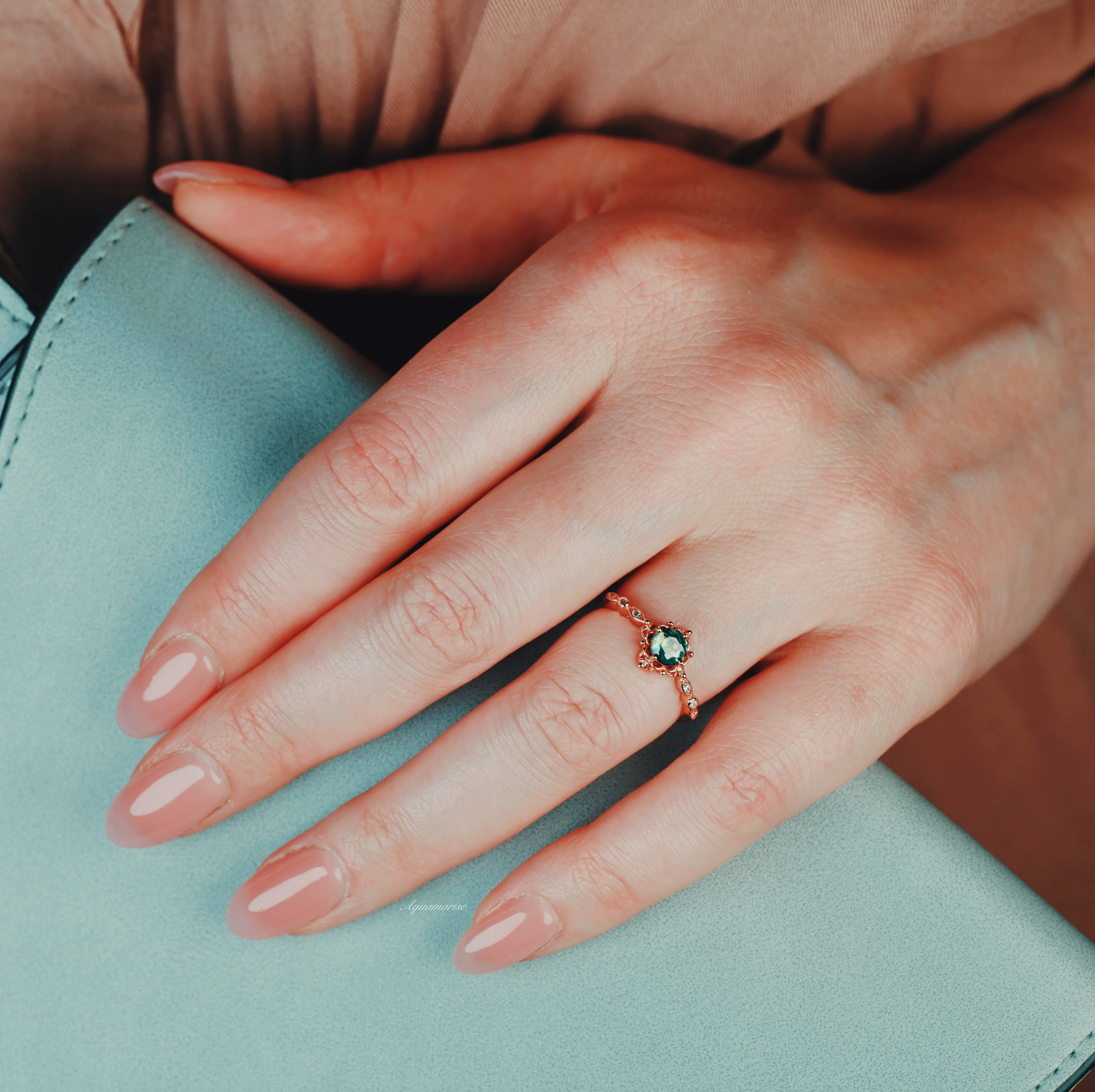 Natural Green Moss Agate Fairytale Engagement Ring - 14K Rose Gold Vermeil for Women | Elegant Wedding, Promise & Anniversary Jewelry Gift
