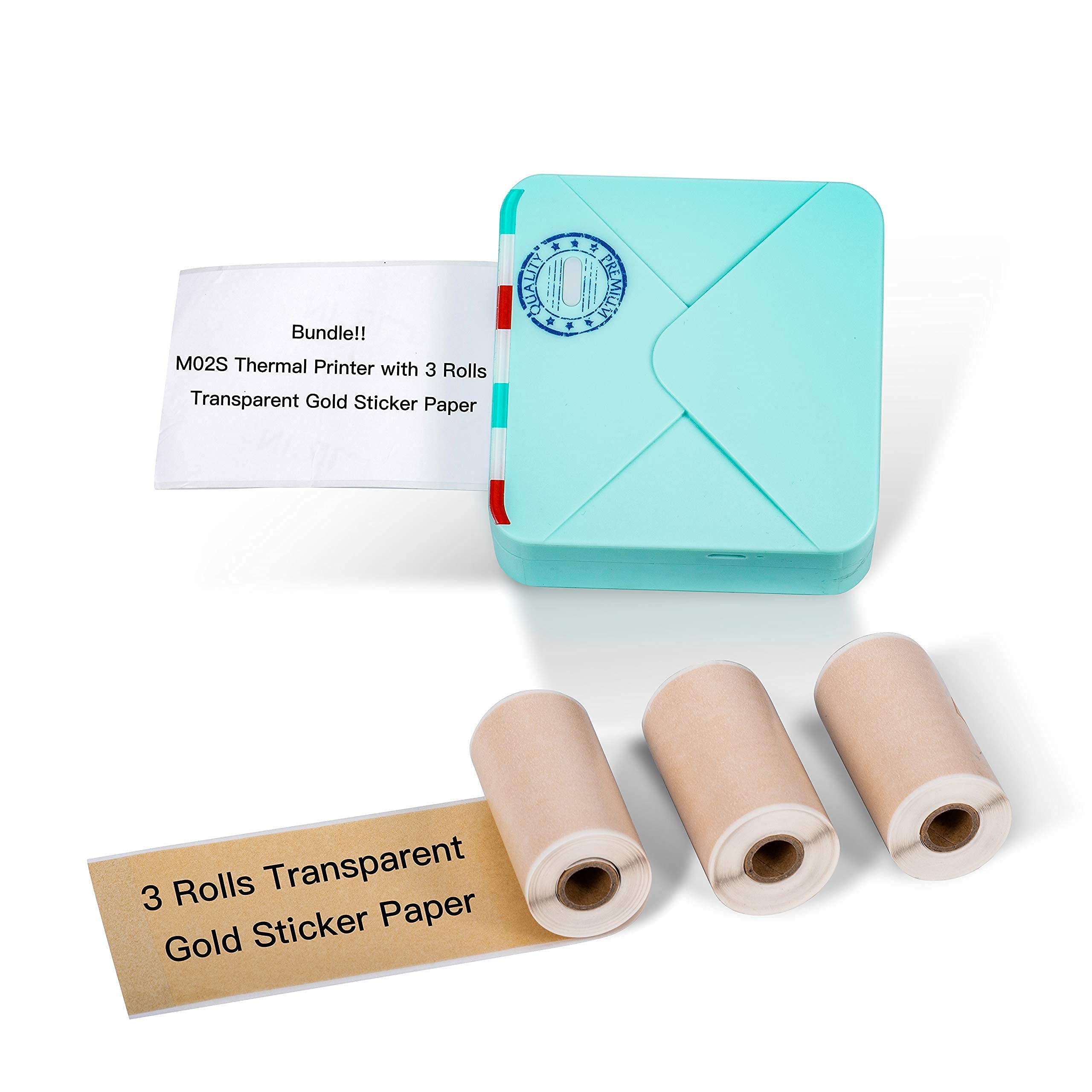 Phomemo M02S Portable Bluetooth Thermal Printer - Wireless Mini Photo Printer for iOS & Android with 3 Rolls Gold Sticker Paper | Perfect for Planning, Journaling, Study Notes, Art Projects, Office Work & Gift Giving