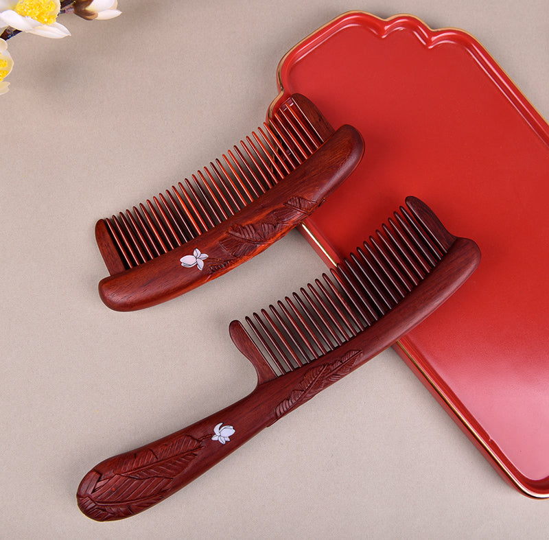 Premium Red Wood Hair Comb Set for Women - Natural Wooden Detangling Comb for Smooth & Shiny Hair - Perfect for Styling, Detangling & Gentle Scalp Massage at Home or Salon