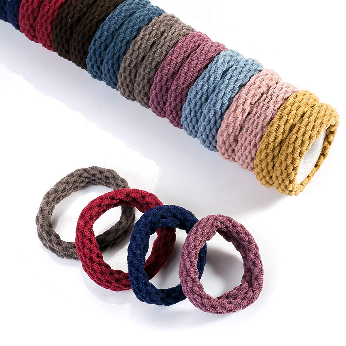 100 Pcs Hair Bobbles for Women & Girls - Soft Cotton Elastic Hair Bands in 10 Colors - Stretchable Hair Ties for Ponytails, Braids & Everyday Hairstyles