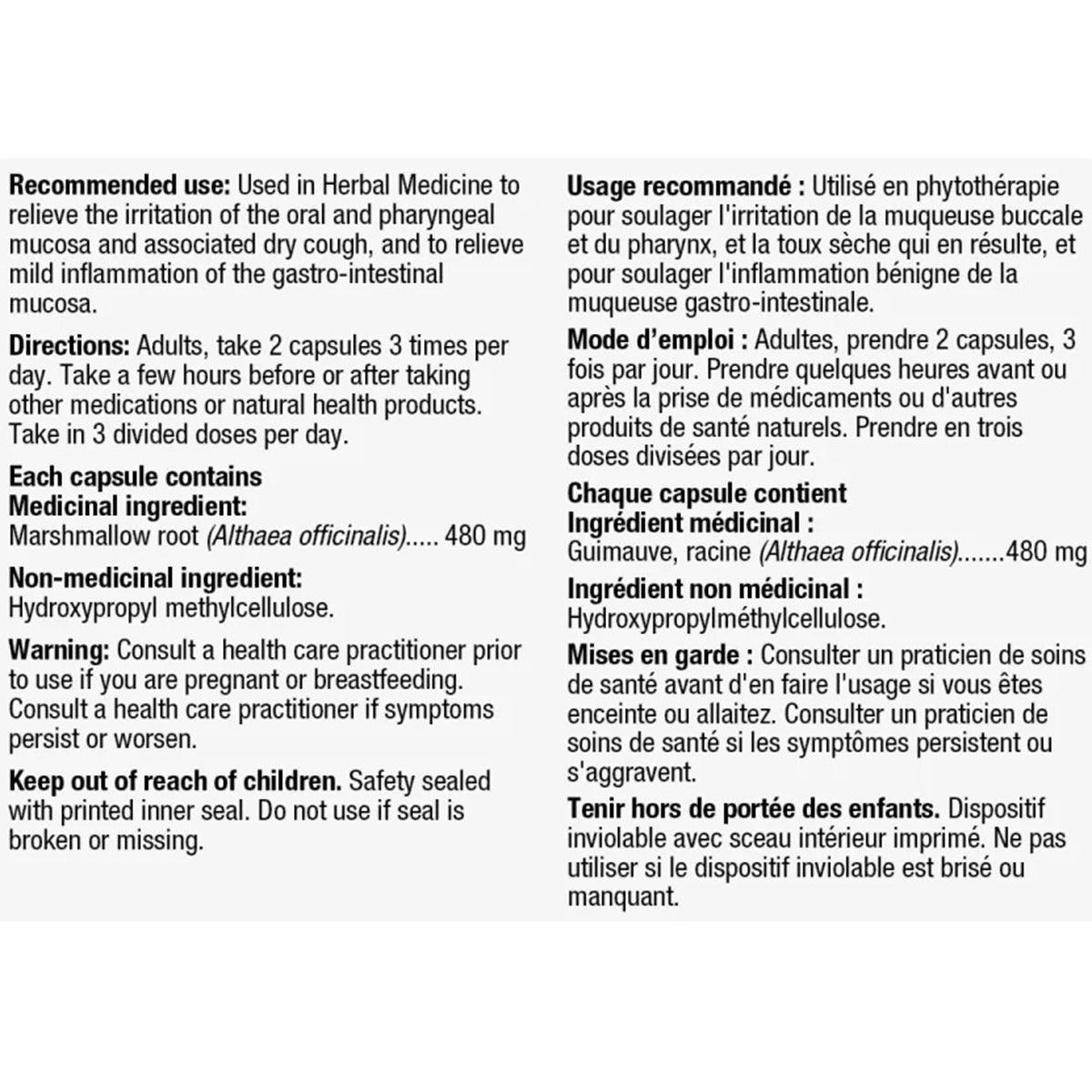 Nature's Way Marshmallow Root 100 Capsules - Herbal Supplement for Digestive & Respiratory Support - Supports Throat Comfort & Healthy Digestion - Perfect for Tea Drinkers & Wellness Enthusiasts