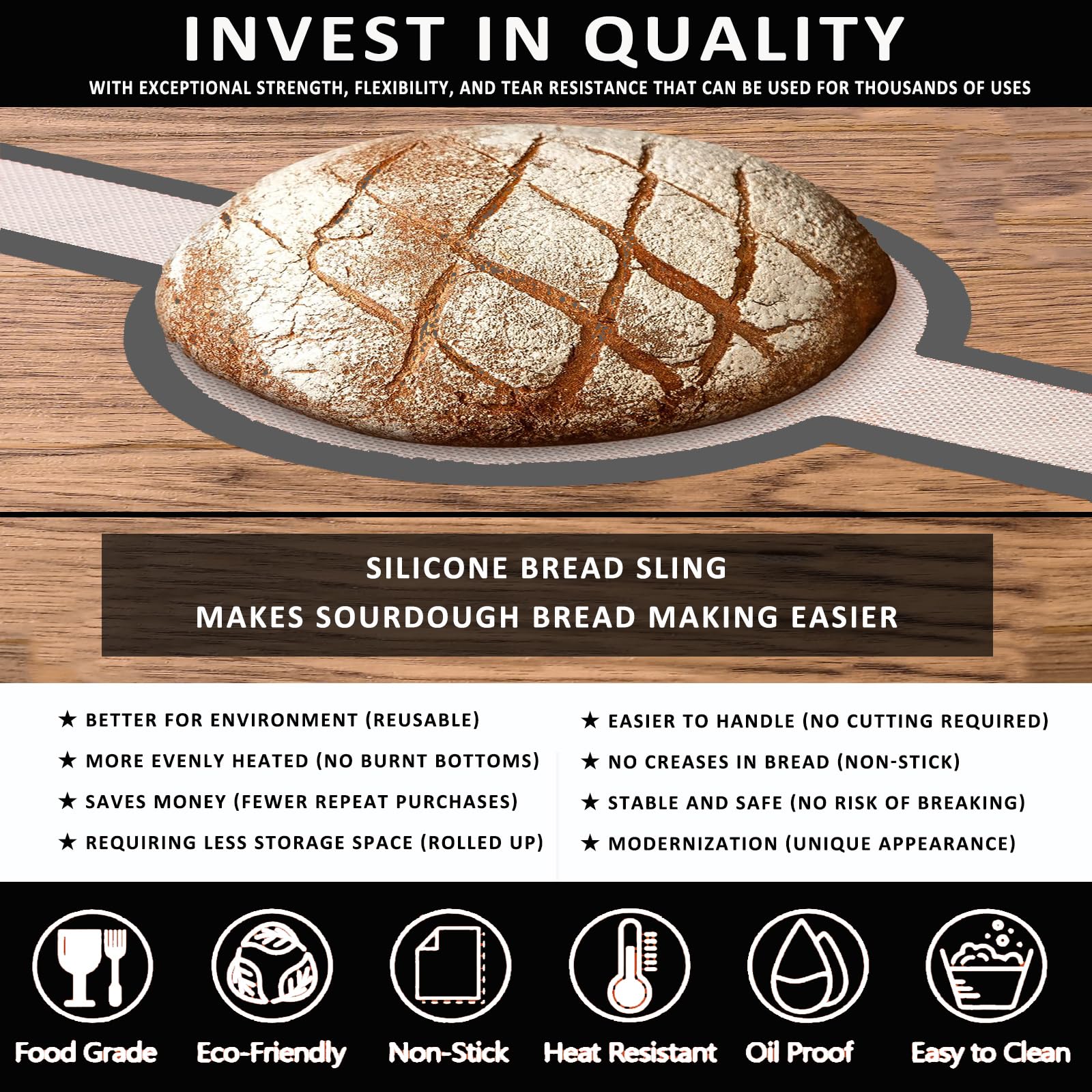 Non-Stick Silicone Bread Sling for Dutch Oven - Oval & Round Reusable Baking Mat with Long Handles | Perfect for Sourdough, Artisan Bread Making | Ideal for Home Bakers & Bread Baking Enthusiasts