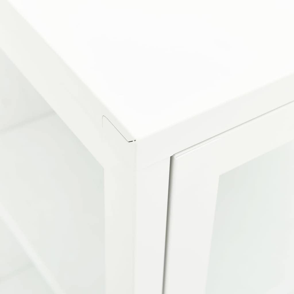 FAMIROSA White Modern Steel Sideboard Cabinet with 3 Doors & Adjustable Shelf - 41.3