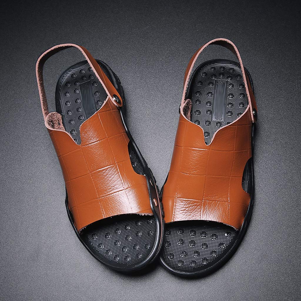 Men's Genuine Leather Summer Sandals - Breathable Non-Slip Casual Slippers for Daily Wear & Street Style - Size 10 - Perfect for Beach, Vacation, and Outdoor Activities
