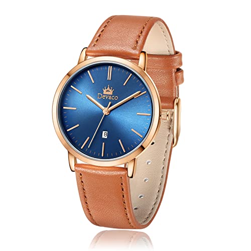 Devaco Women's Waterproof Leather Strap Watch with Japanese Quartz Movement & Day Display - Elegant Wristwatch for Office, Dating & Special Occasions